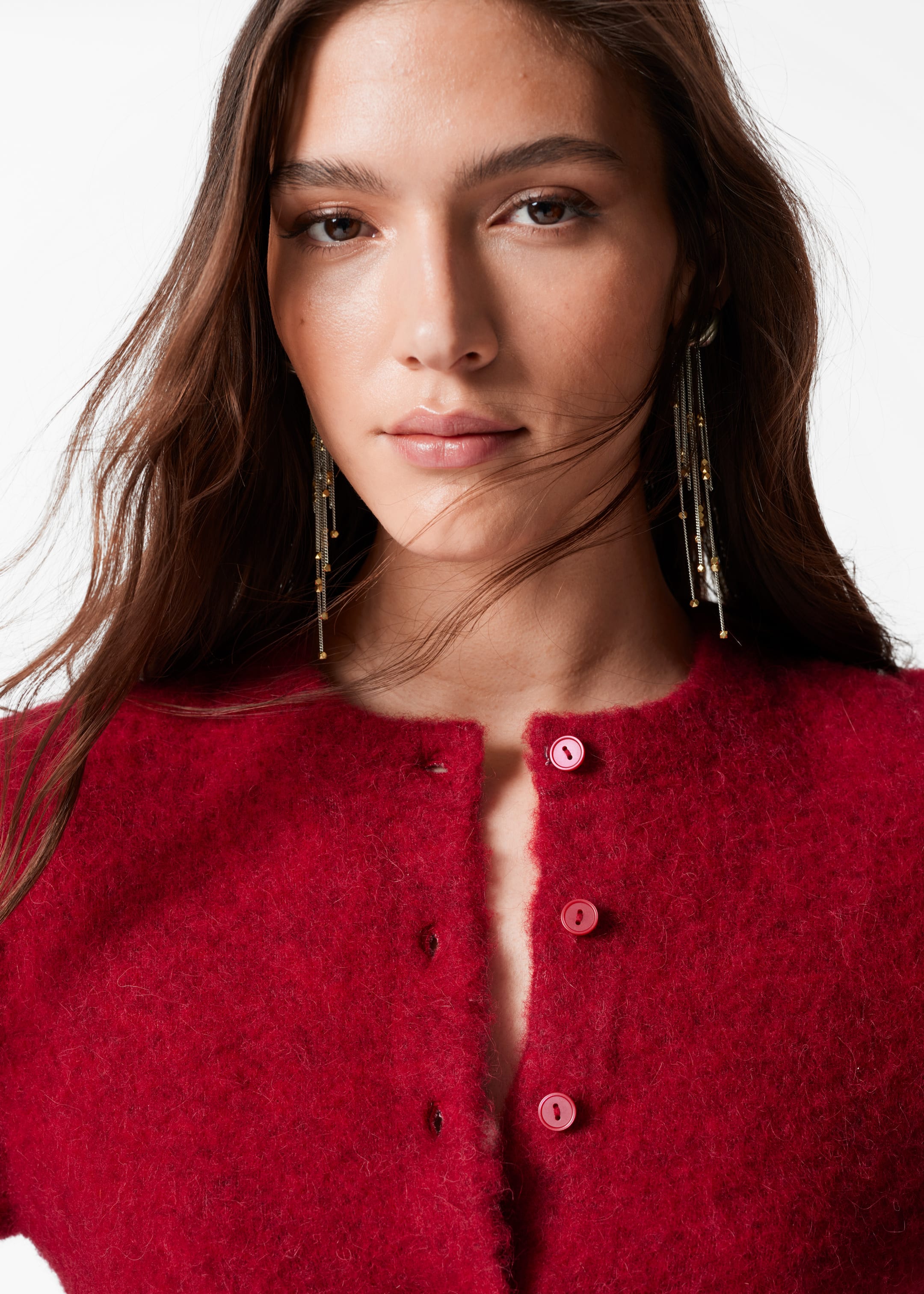 Visa större bild: Stickad cardigan i alpackablandning - Mörkröd - DAM | H&M FI 3