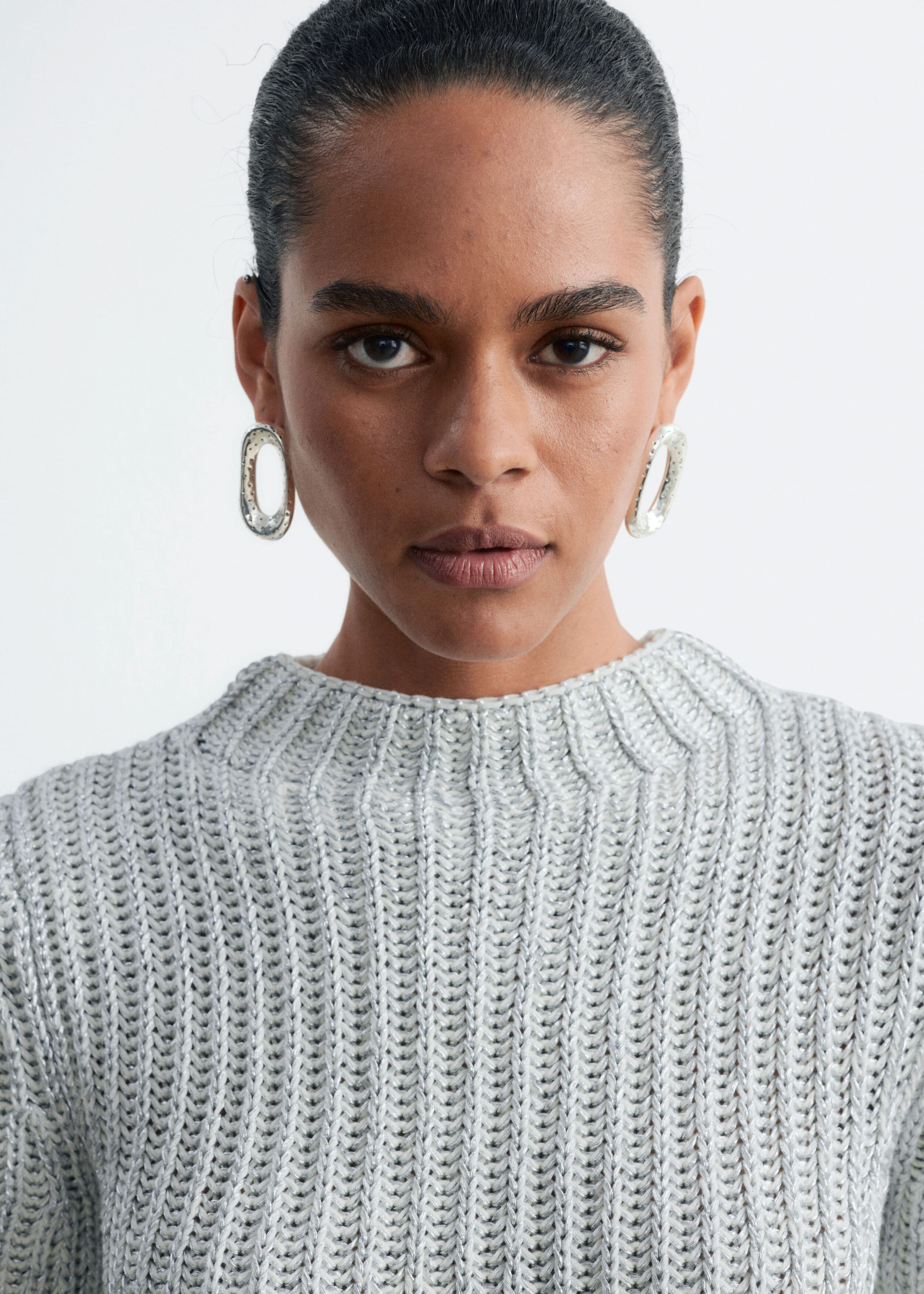 Metallic Knit Top - Grey - Lookbook