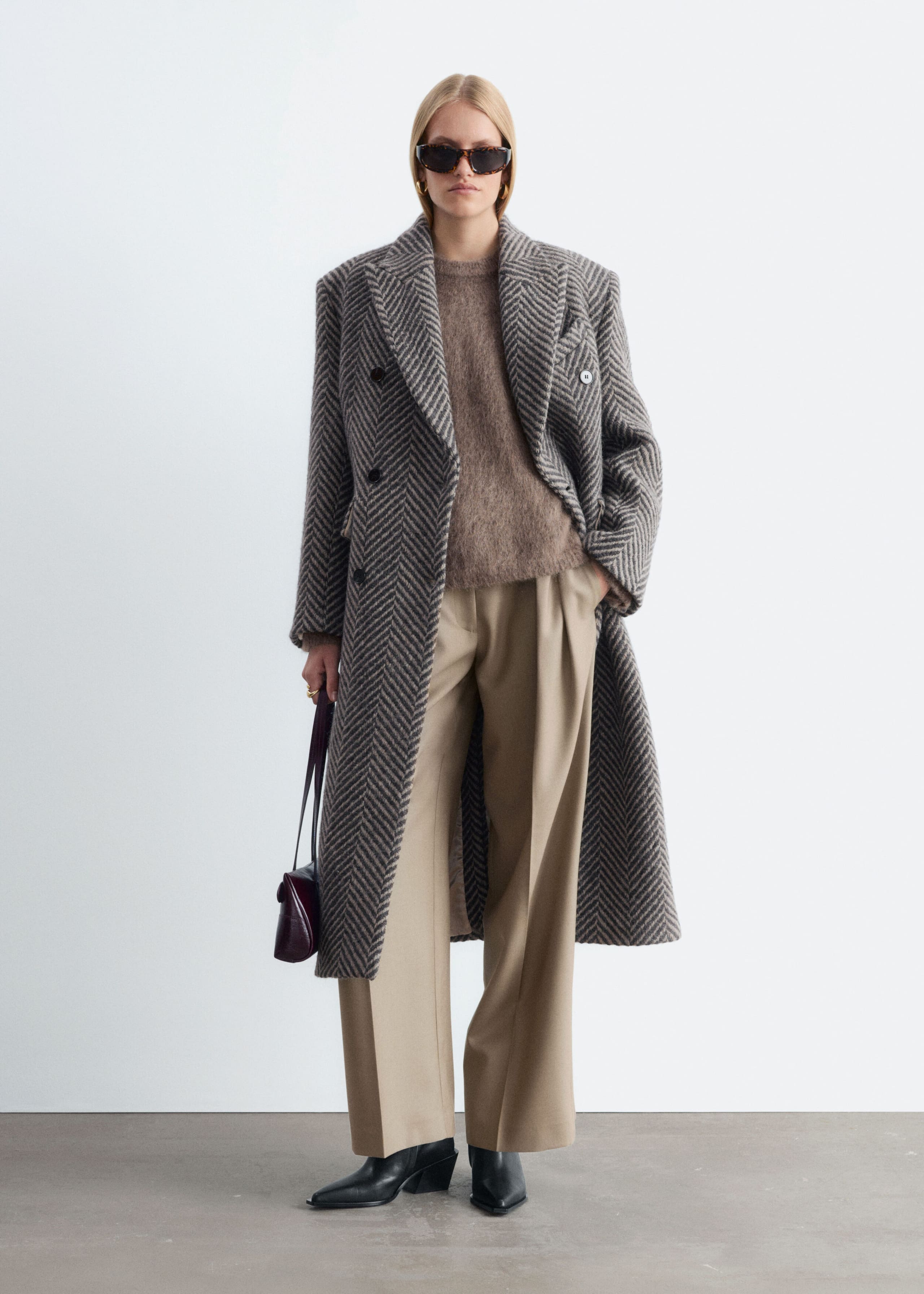 Double-breasted jas van katoen en wol - Beige - Lookbook