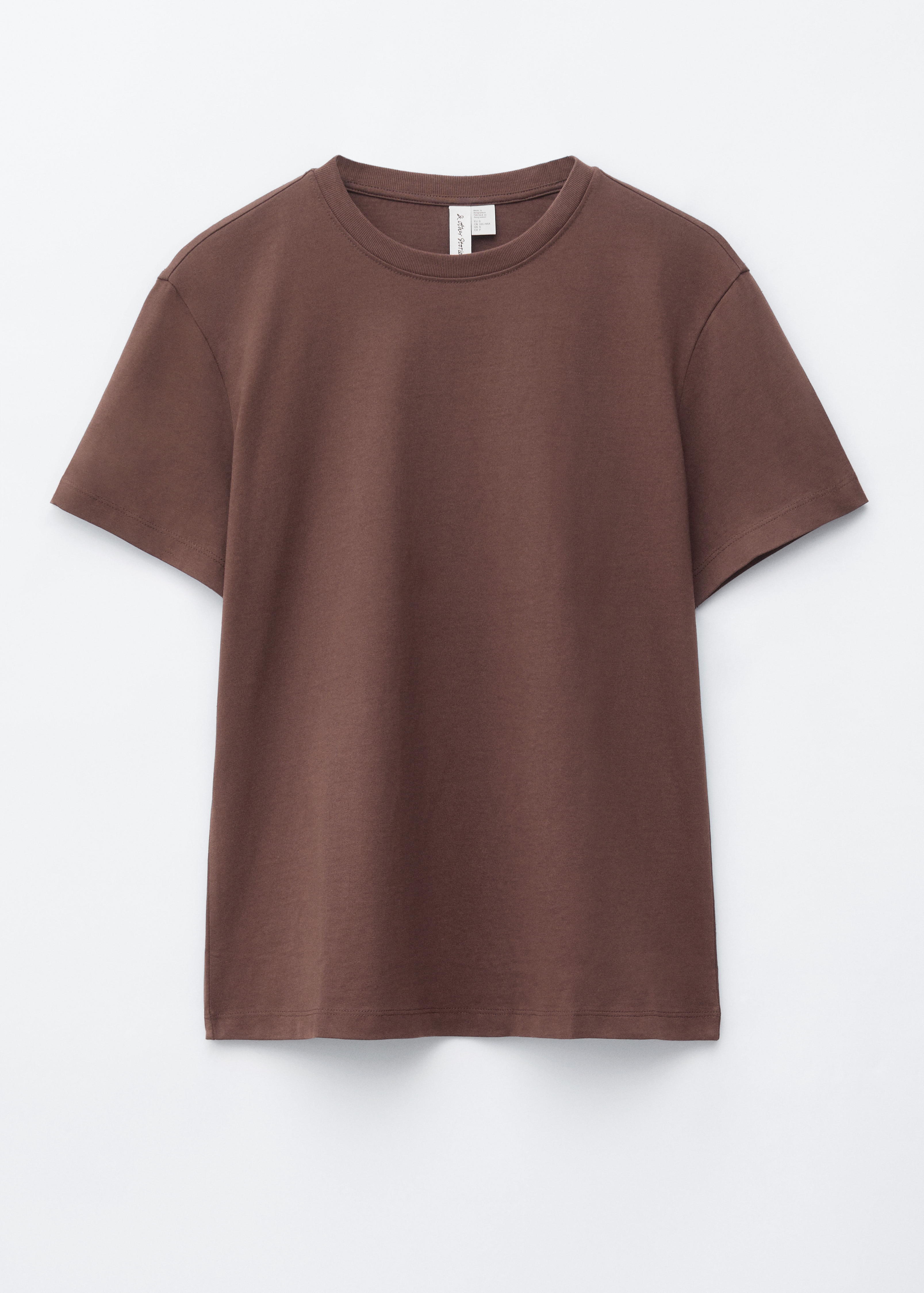 Tricou din bumbac cu guler rotund - Maro închis/Alb/Albastru Deschis/Roșu/Galben/Roz deschis/Bleumarin/Alb Dungi/Negru/Dungi Roz/Maro/Liliac