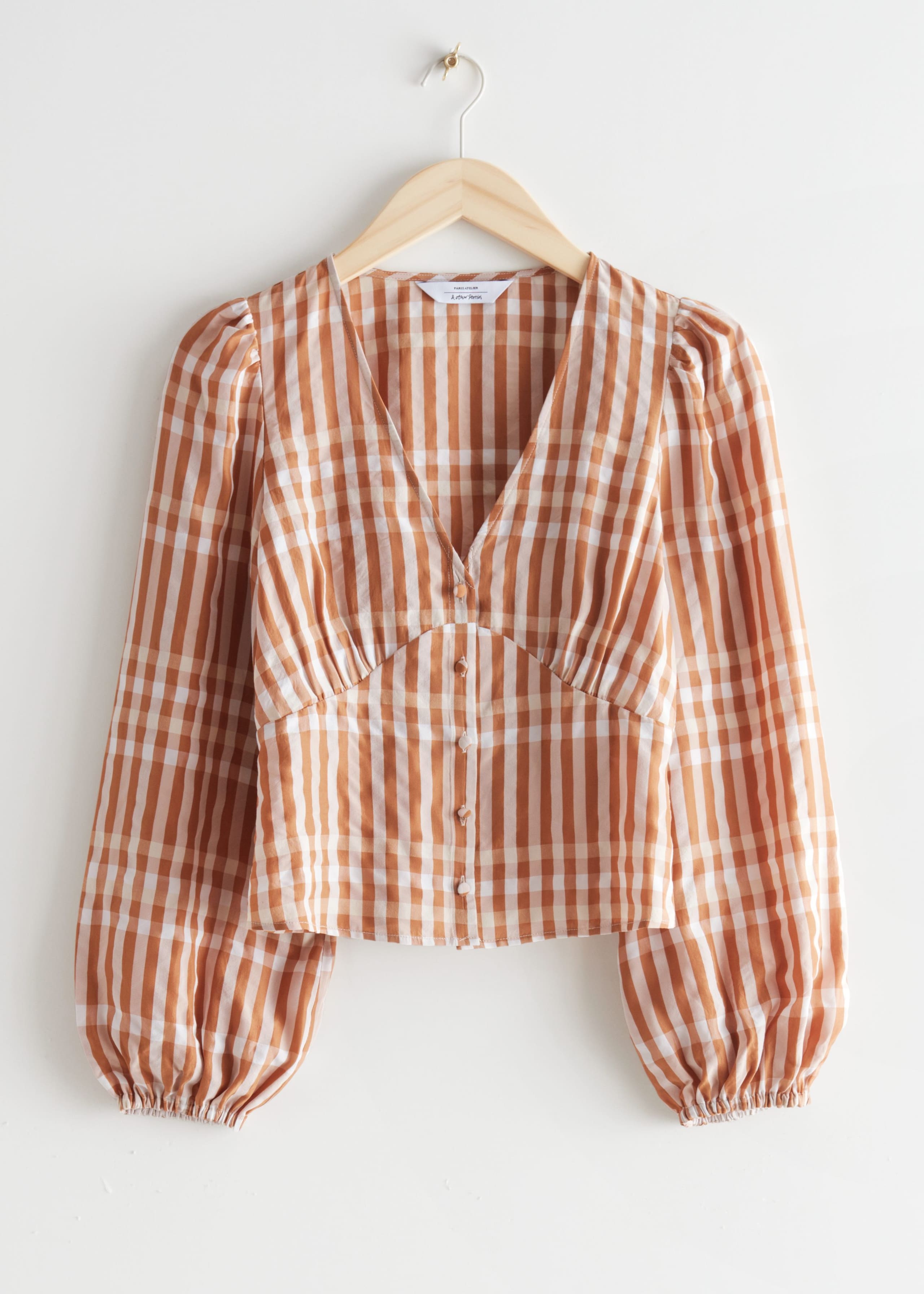 VCut Blouse - Beige Checks - Natura morta