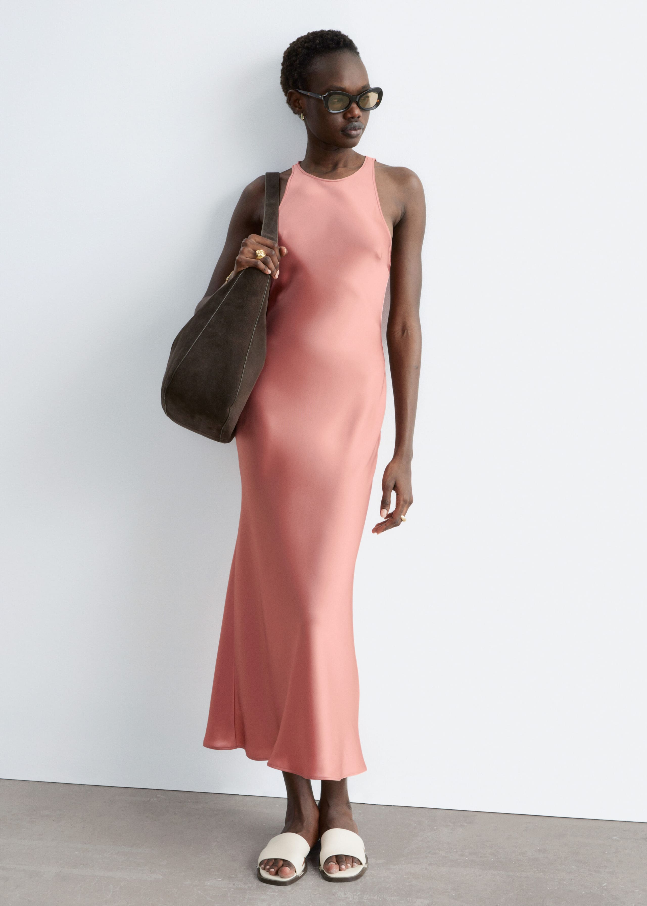 Image of Sleeveless Satin Midi Dress