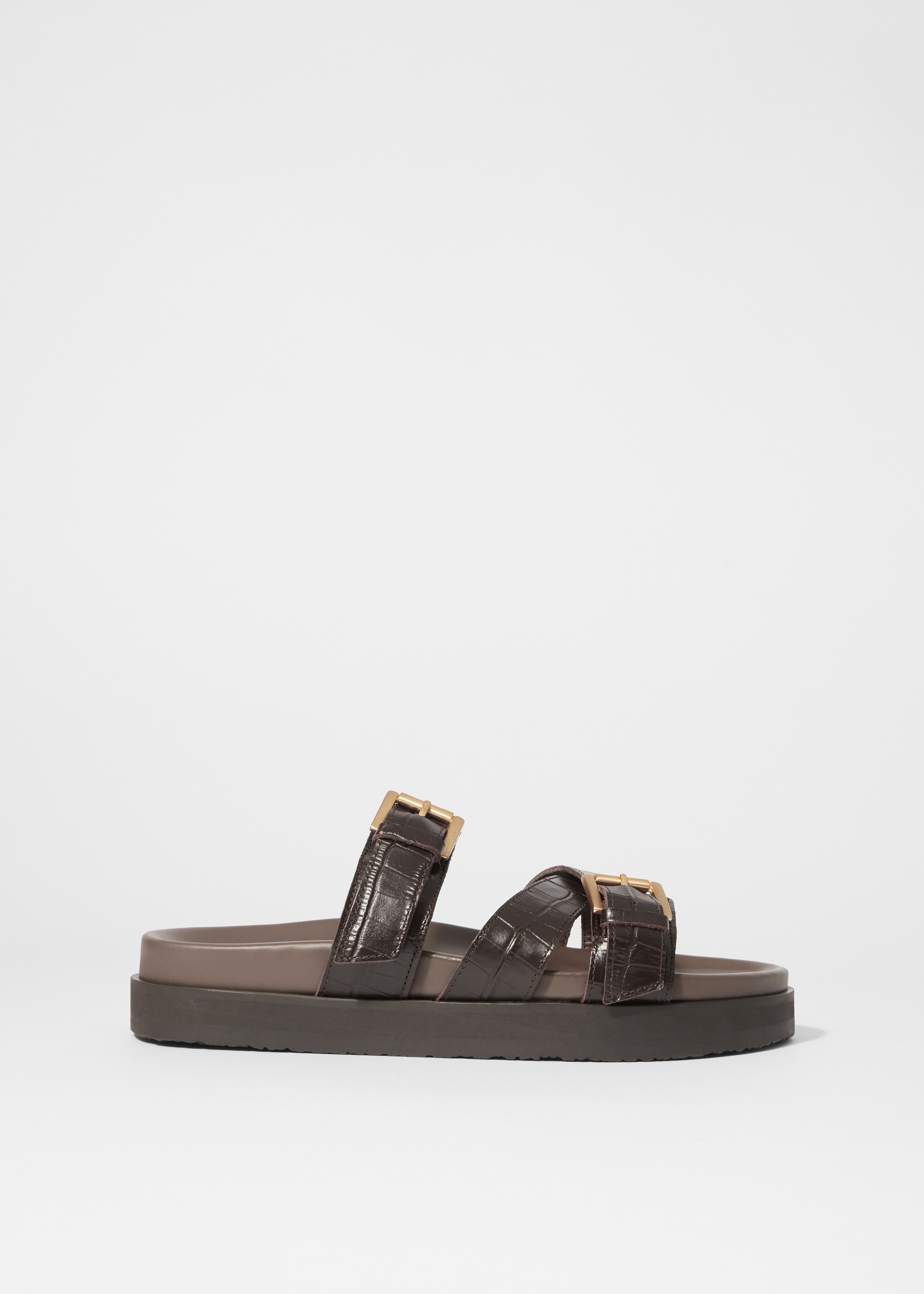 Sandali in pelle con cinturino incrociato - Pelle marrone/Pelliccia di leopardo