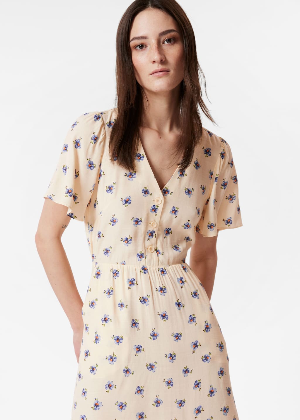 Robe midi à manches volantées - Imprimé noir - Lookbook