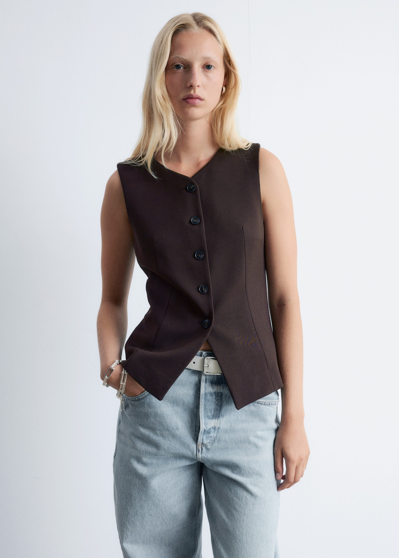 Tailored Waistcoat - Dark Brown/Cream - 5
