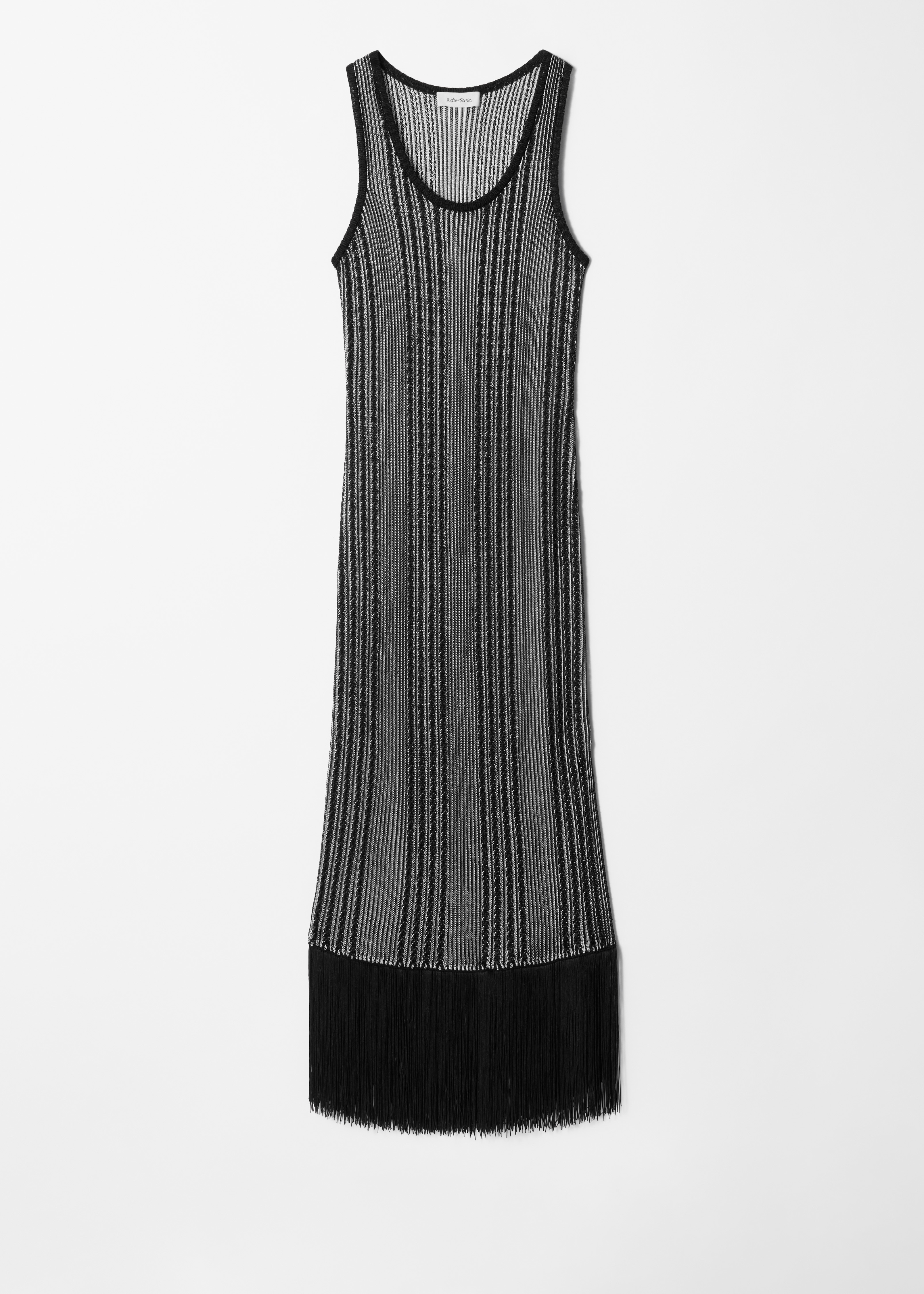 Knitted Fringe Midi Dress - Černé proužky