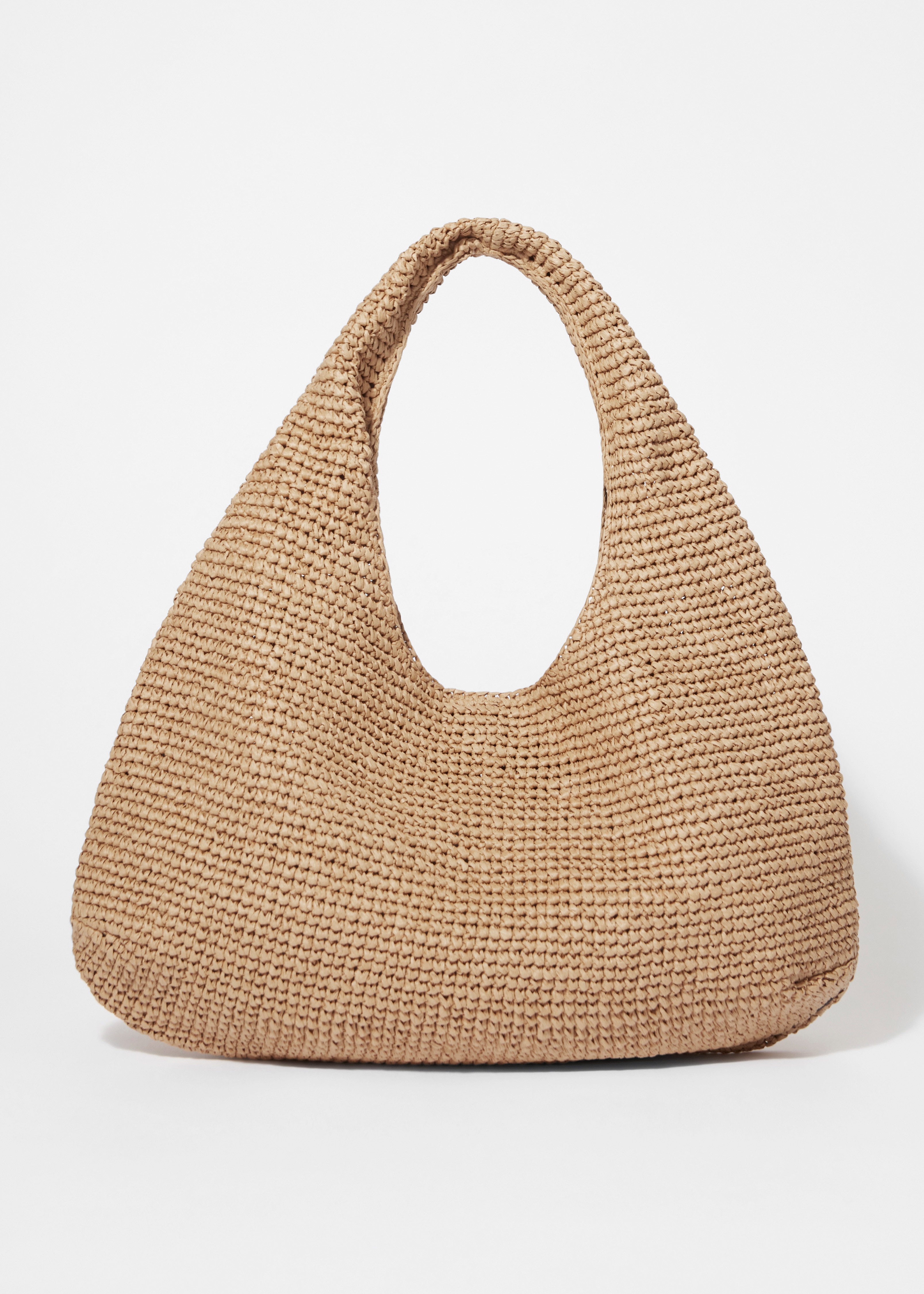 Sac porté épaule en paille à passepoils en cuir - Beige/Marron foncé