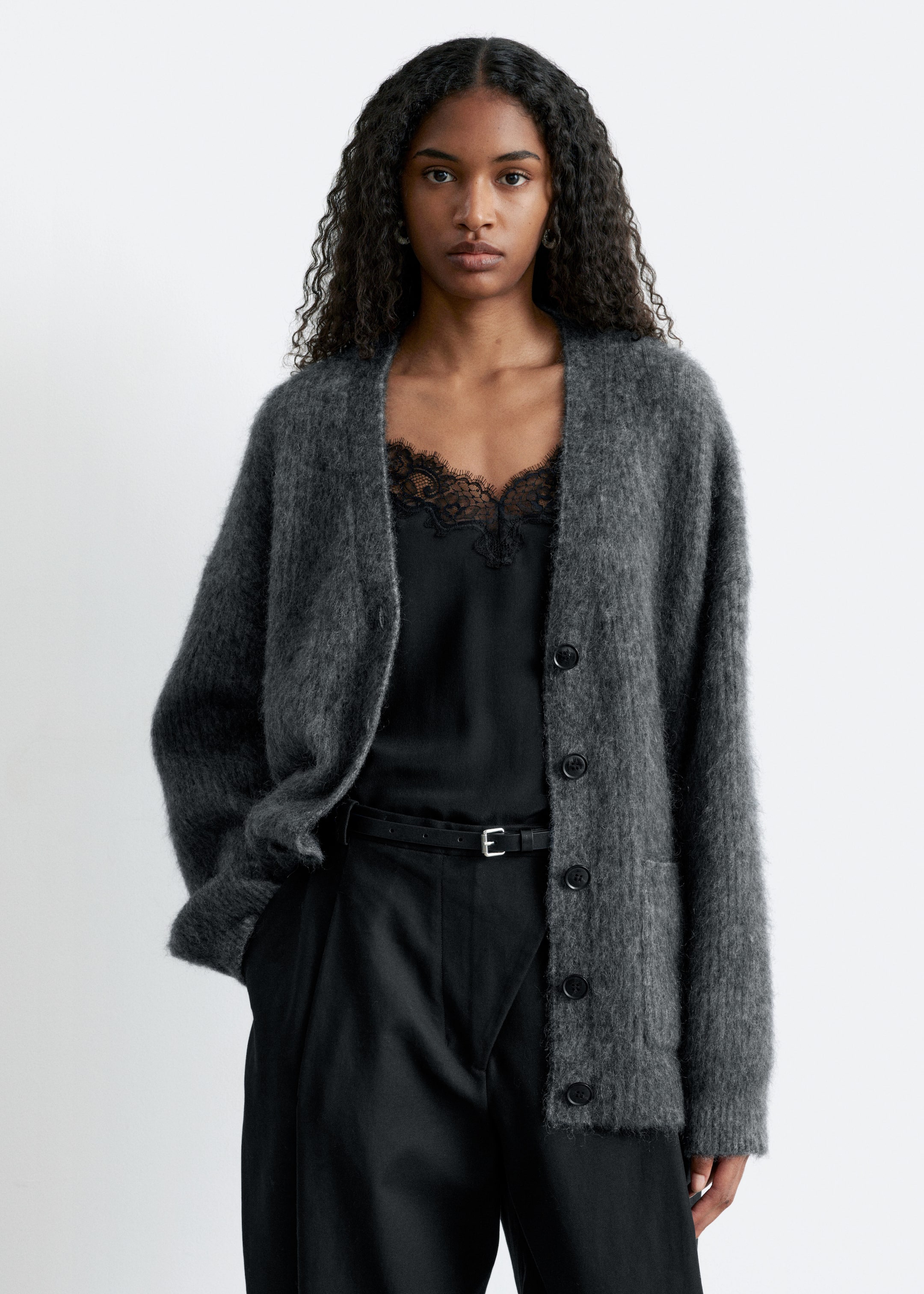 Ver imagen más grande: Cárdigan en mezcla de mohair de corte holgado - Gris oscuro - MUJER | H&M ES 1
