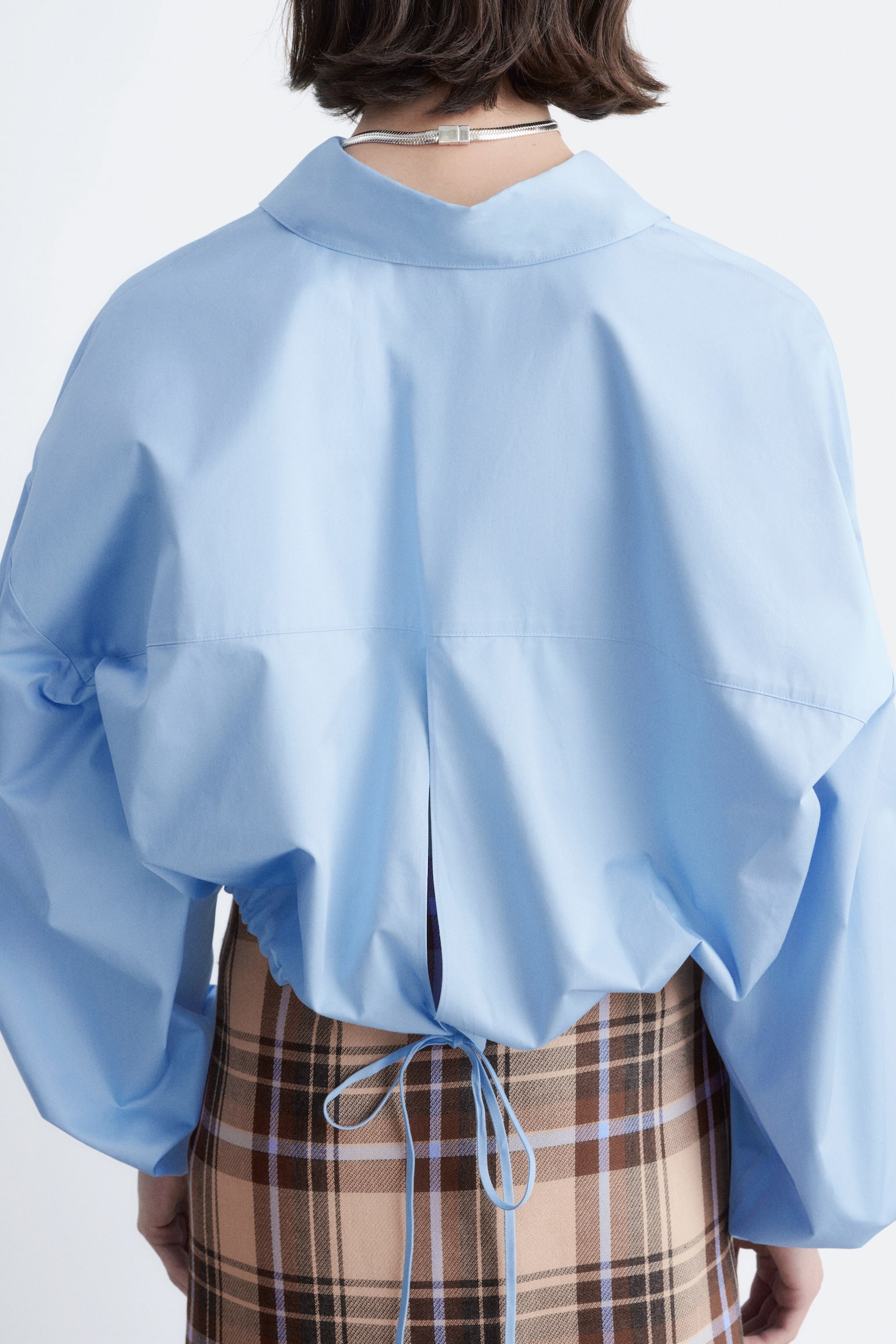 Camicia cropped con coulisse - Azzurro/Nero - 5