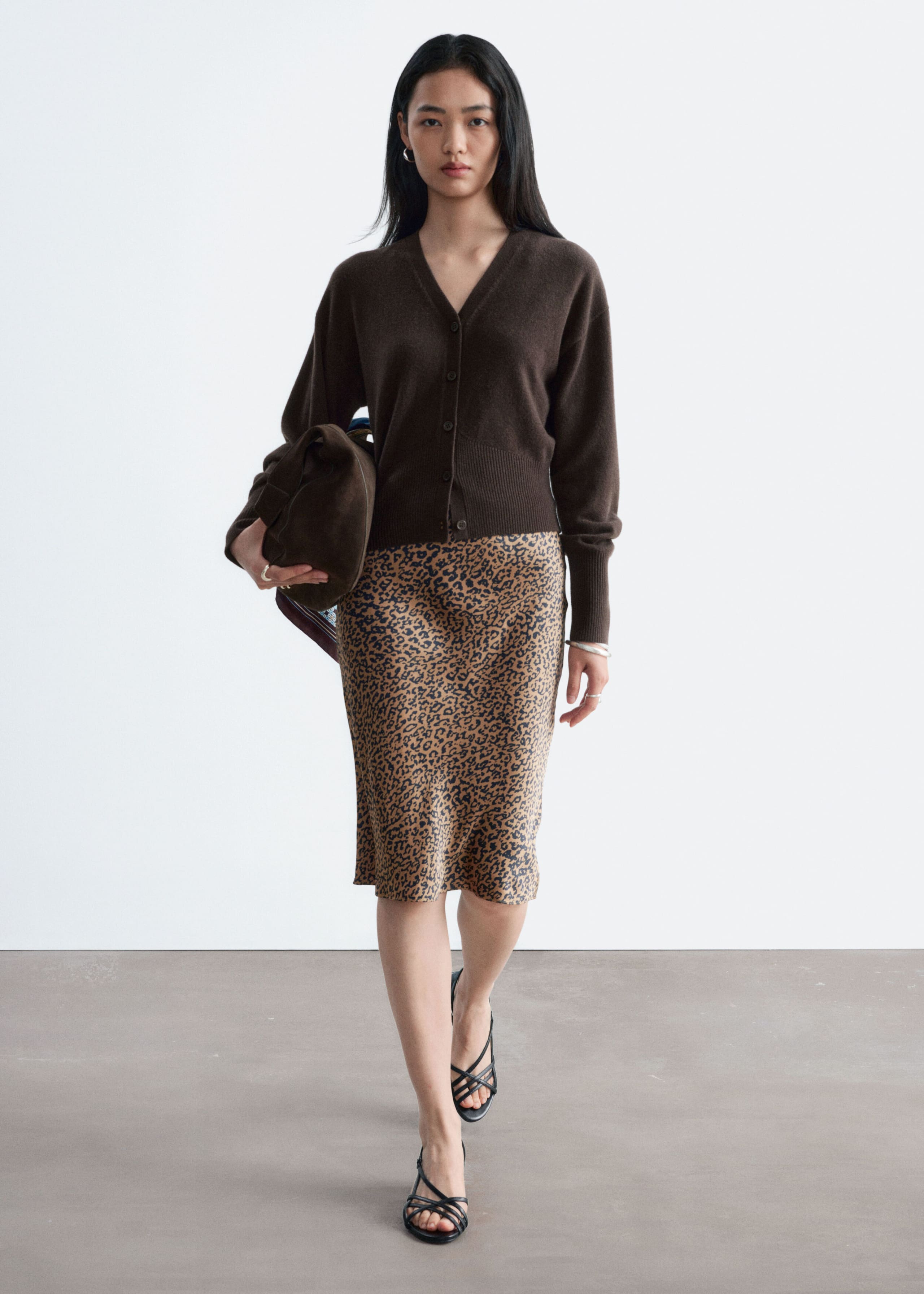 Gonna in raso con stampa dal motivo leopardato - Beige/Stampa leopardata - Lookbook