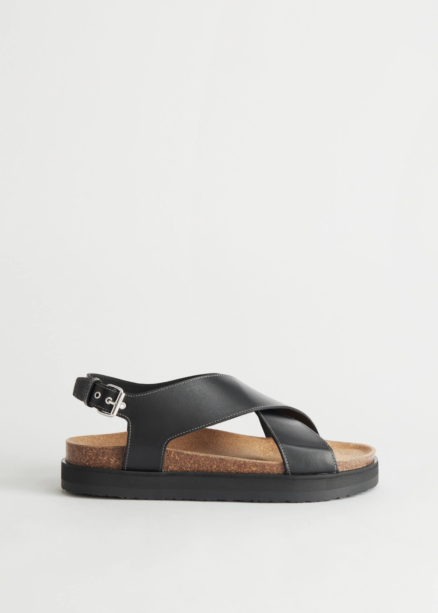 Sandales en cuir à lanières entrecroisées - Noir/Noir/Marron Clair