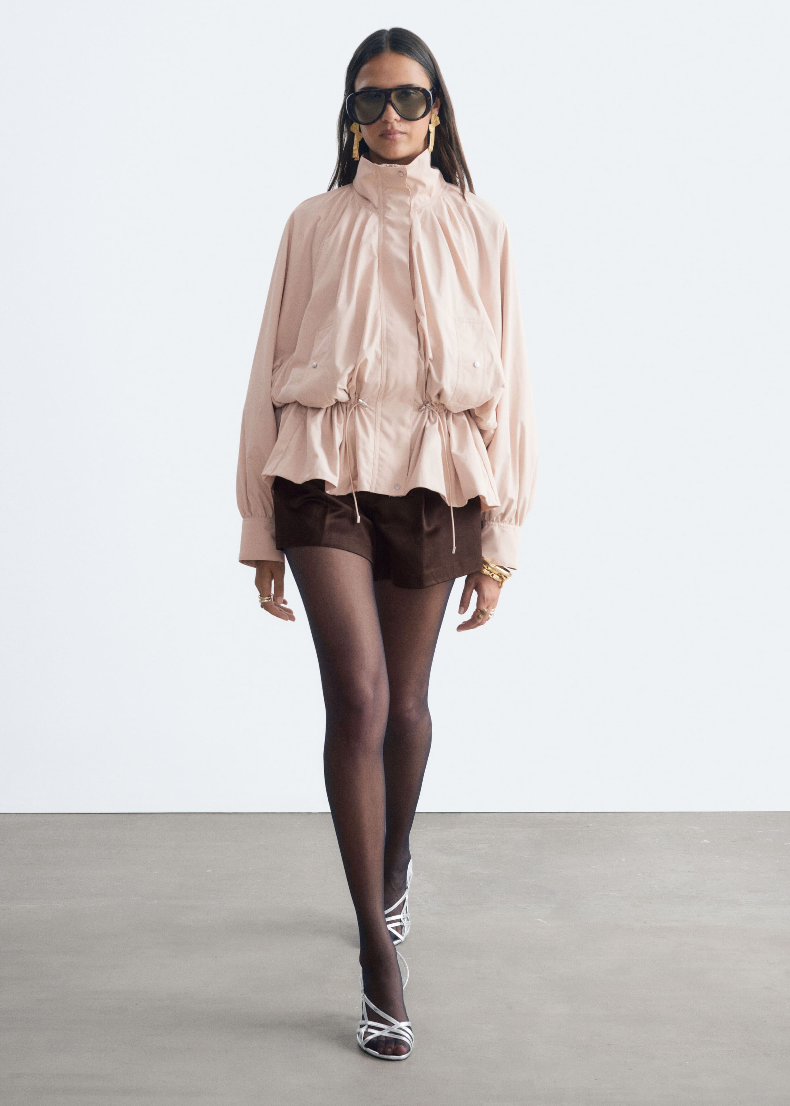 Nylon Funnel-Collar Jacket - Light Beige - Lookbook