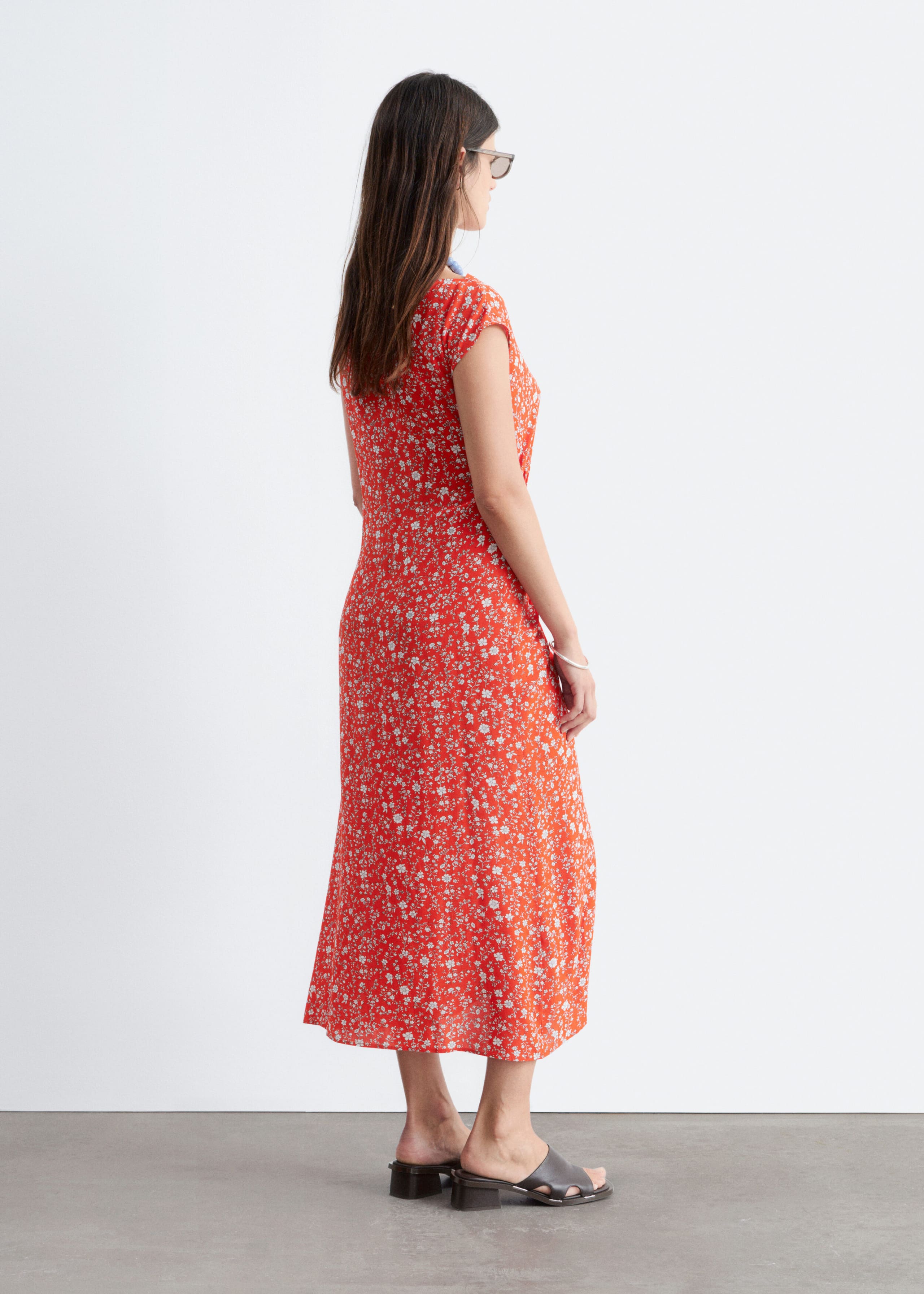 Boat-Neck Midi Dress - Red/Florals - Lookbook