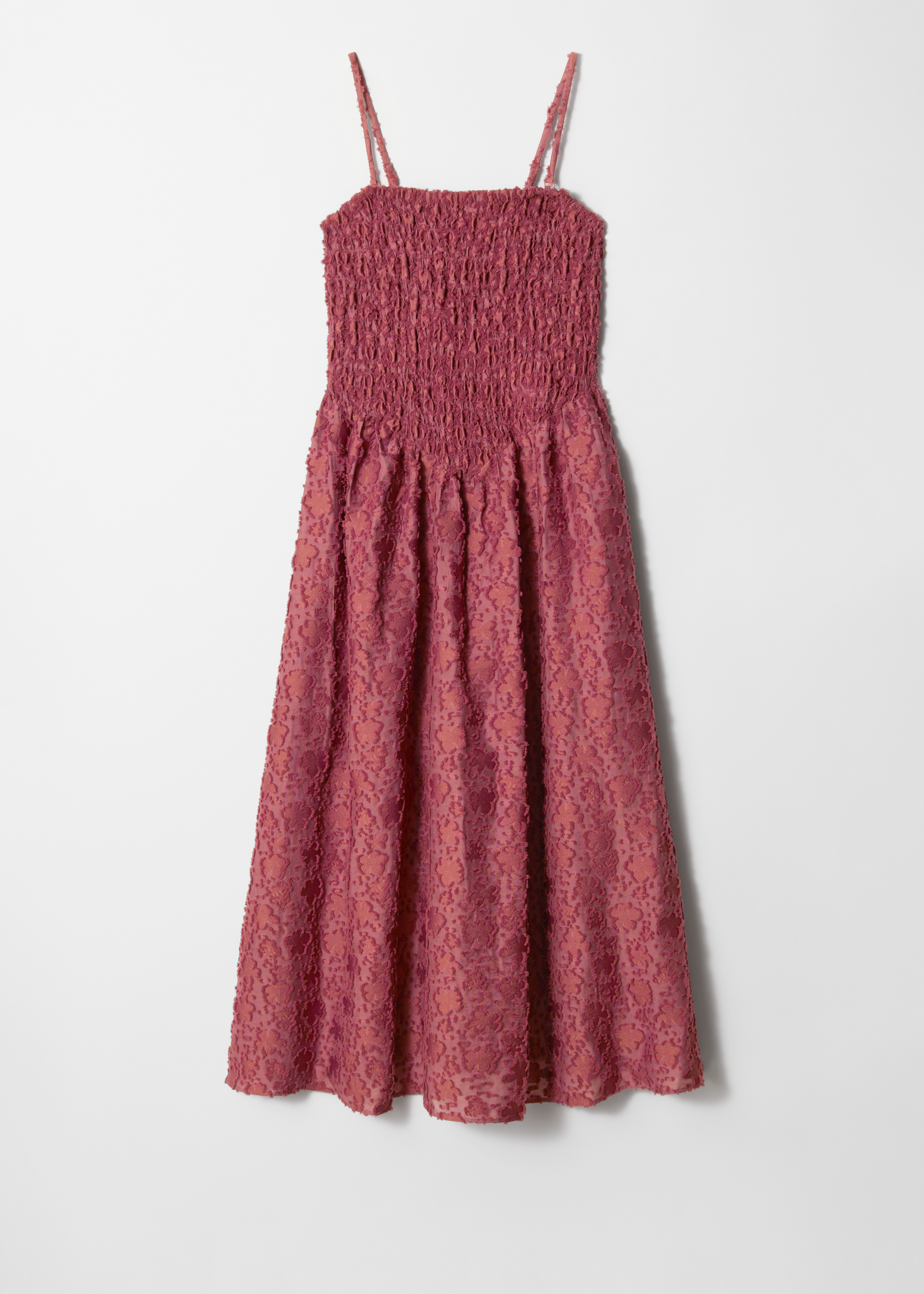 Maxivestido fruncido con nido de abeja - Rojo oscuro/Negro