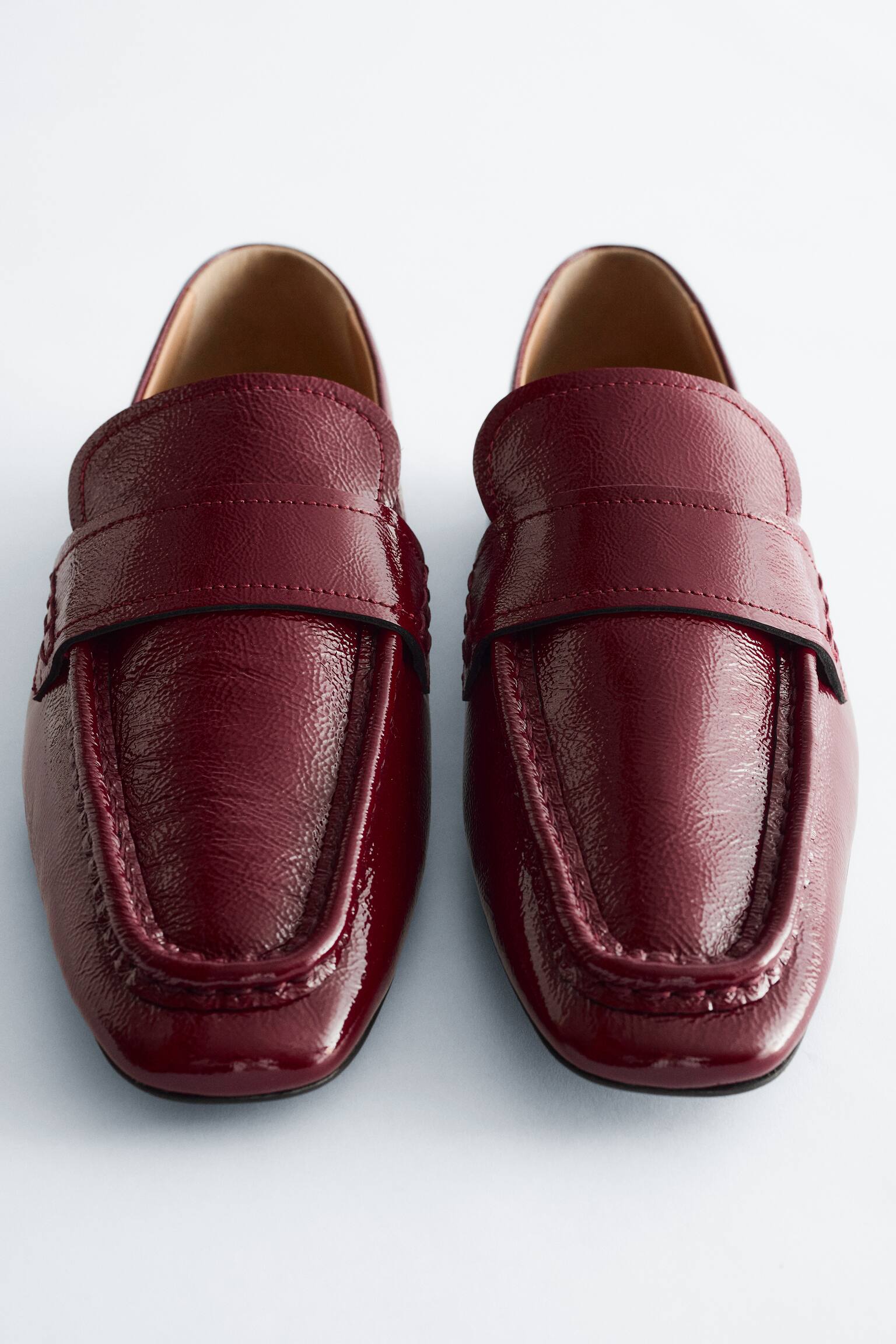 Loafers i læder med lige tå - Mørkerød/Sort - 4