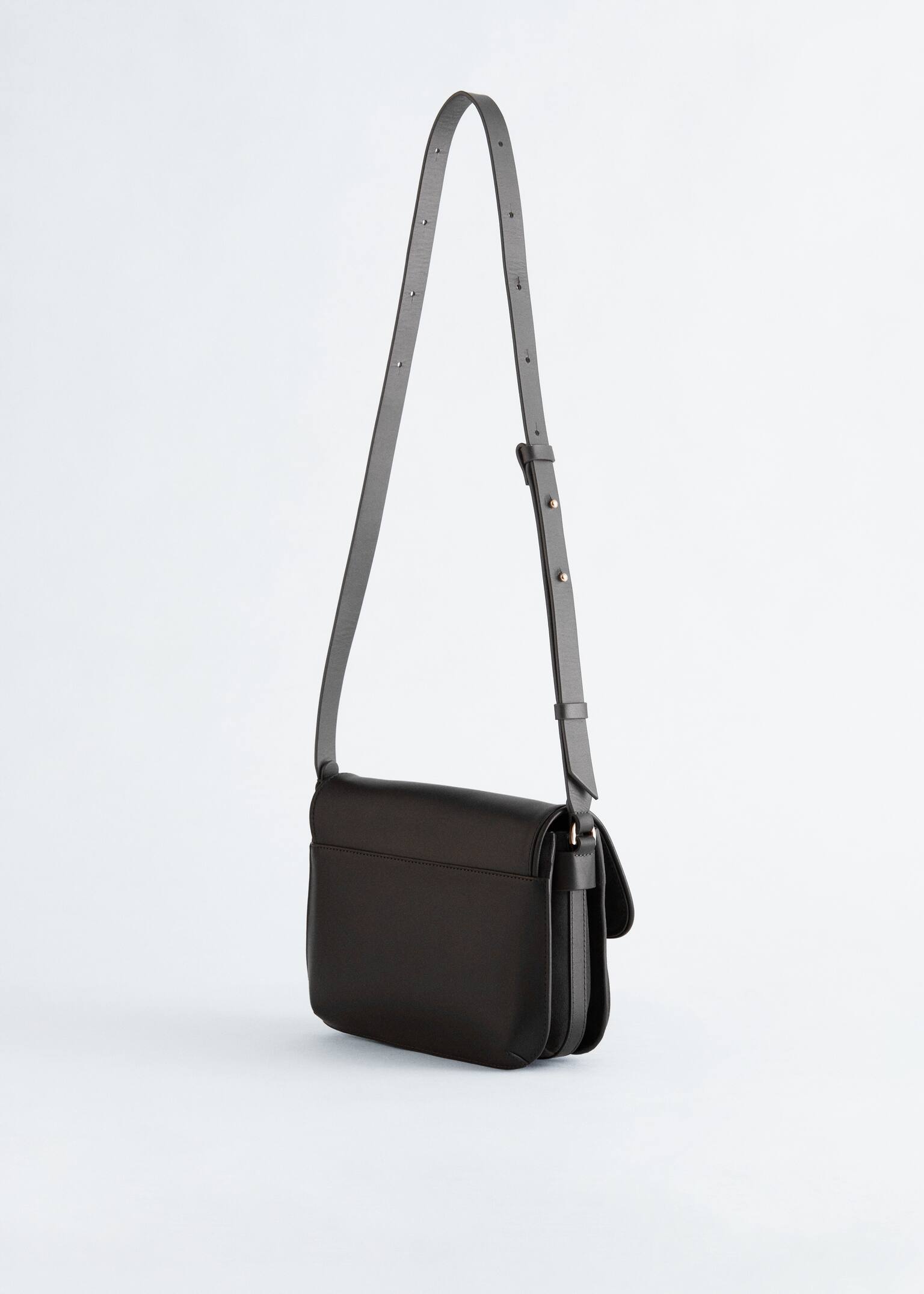 Podwójna skórzana torba crossbody - Czarny/Ciemnoszary - 5