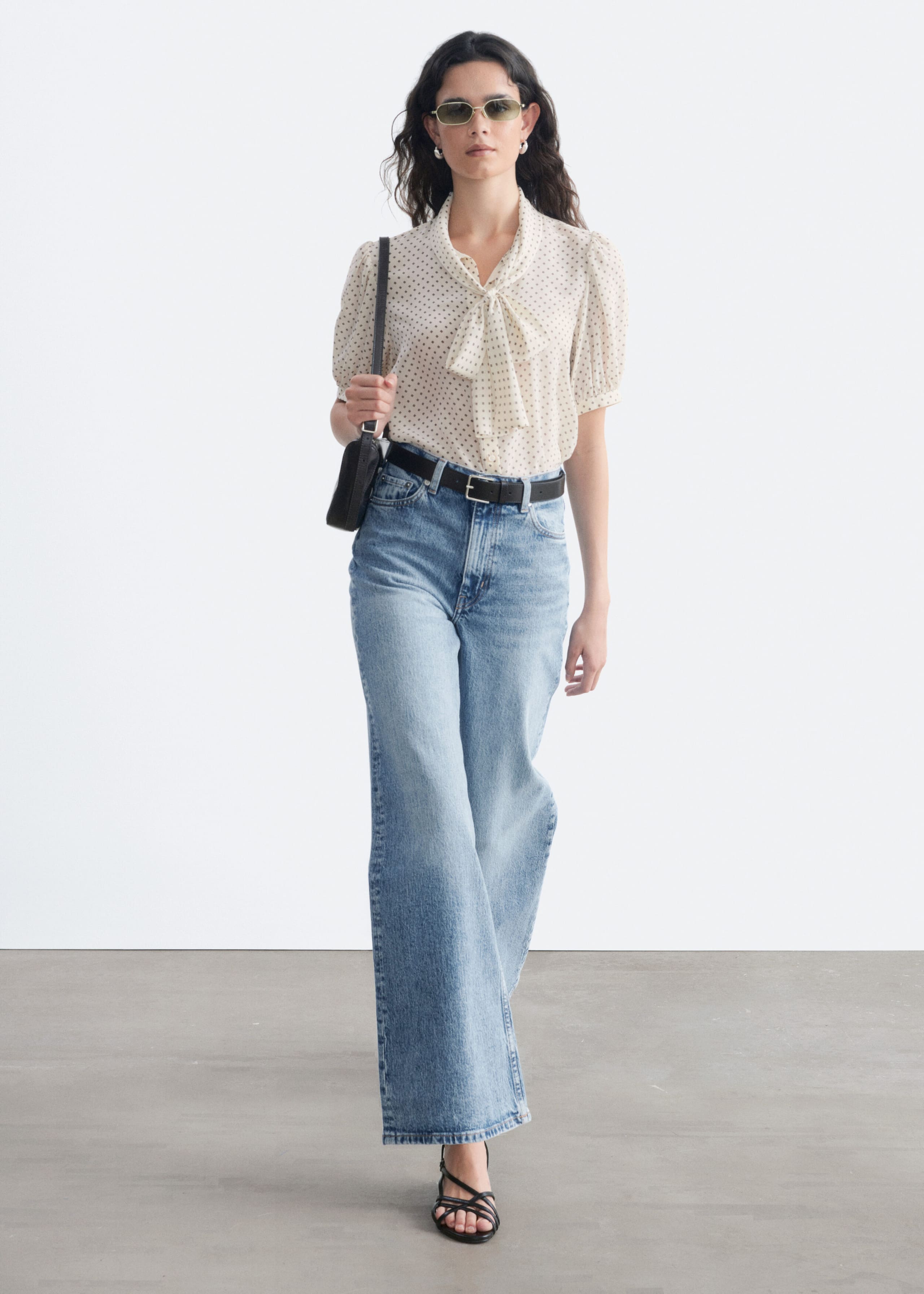 Printed Tie-Neck Silk Blouse - White/Pattern - Still Life