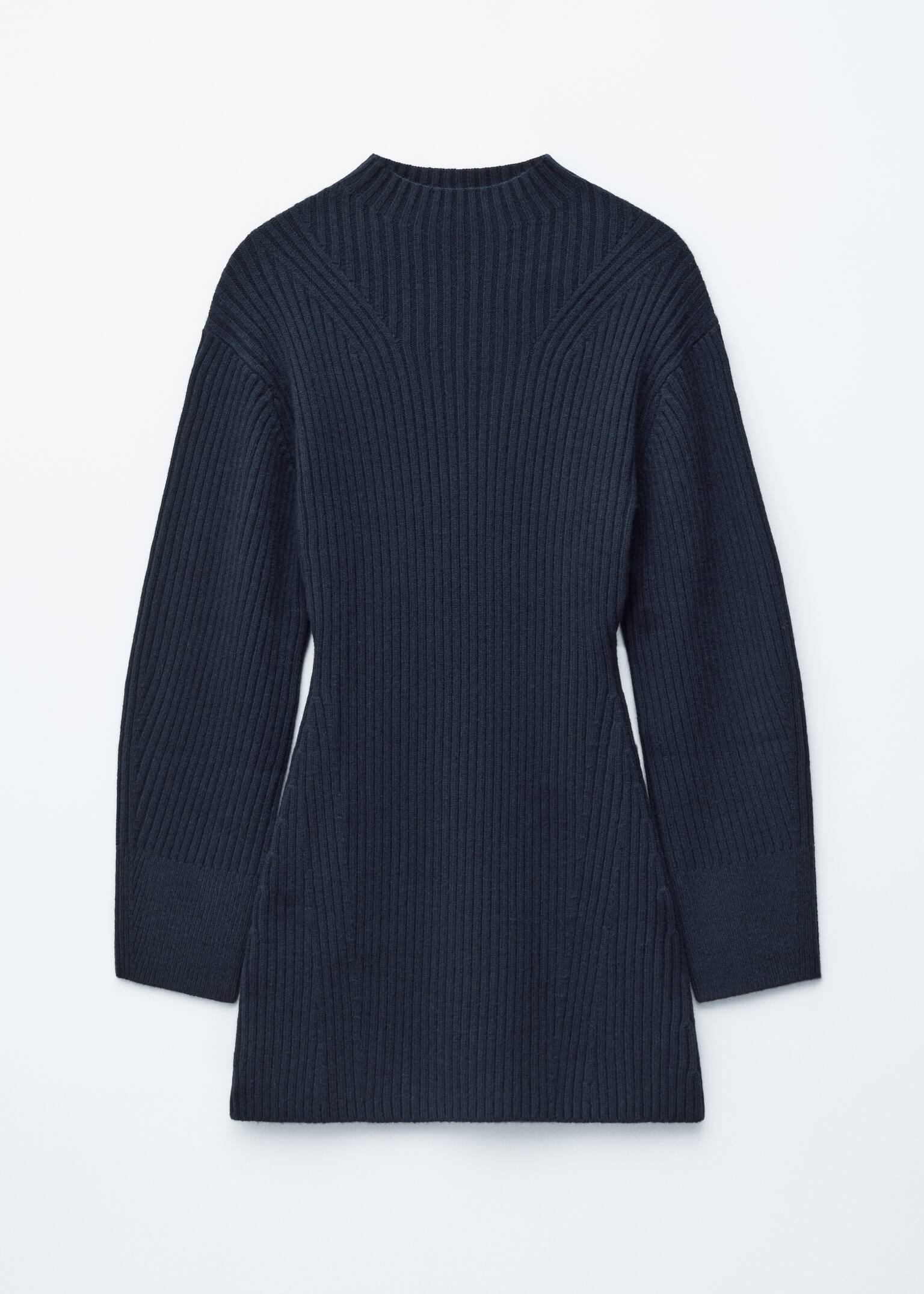 Rib-Knit Mock-Neck Mini Dress - Dark Blue - 2
