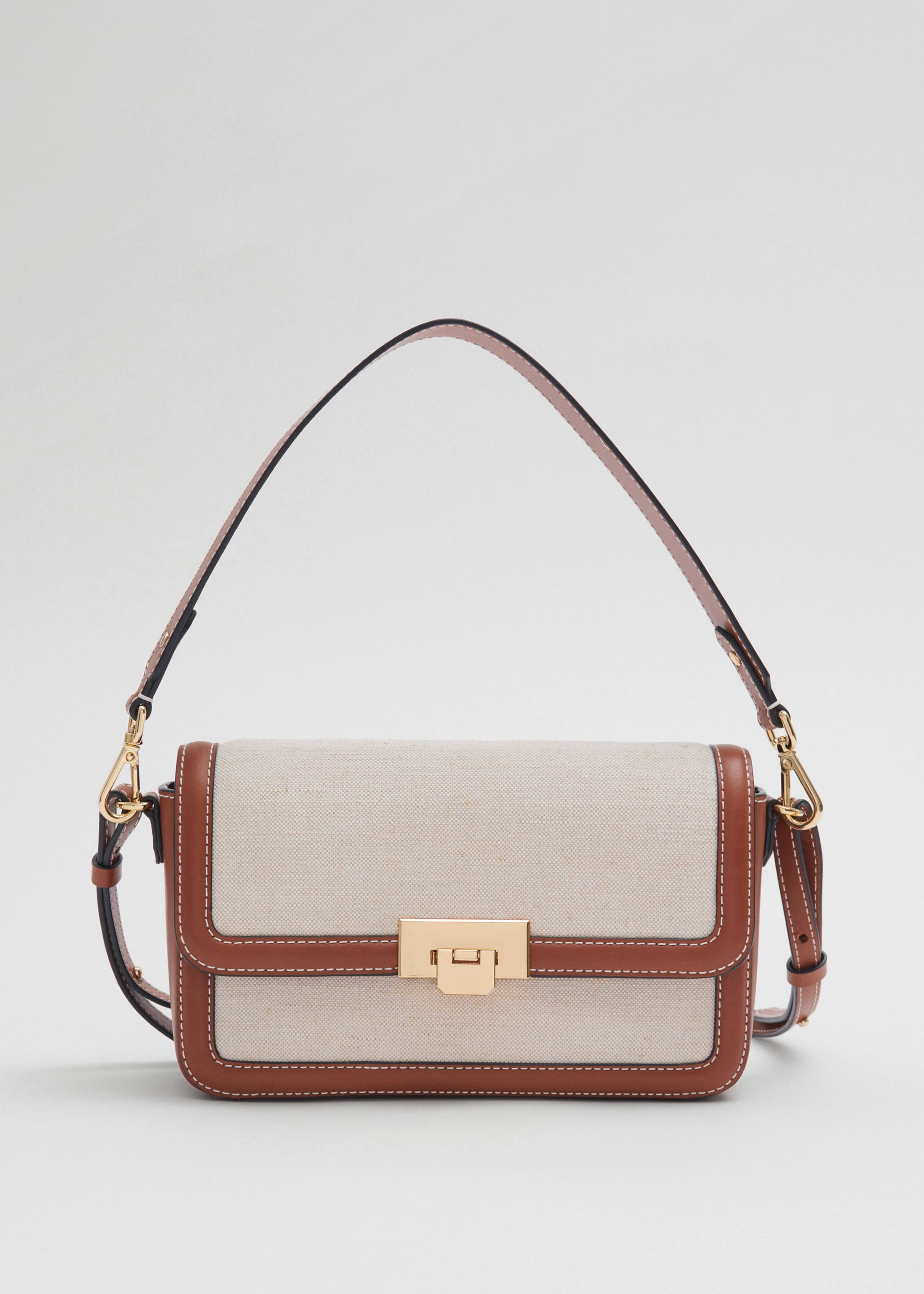 Borsa a tracolla in tela e pelle - Beige/Cognac - Natura morta
