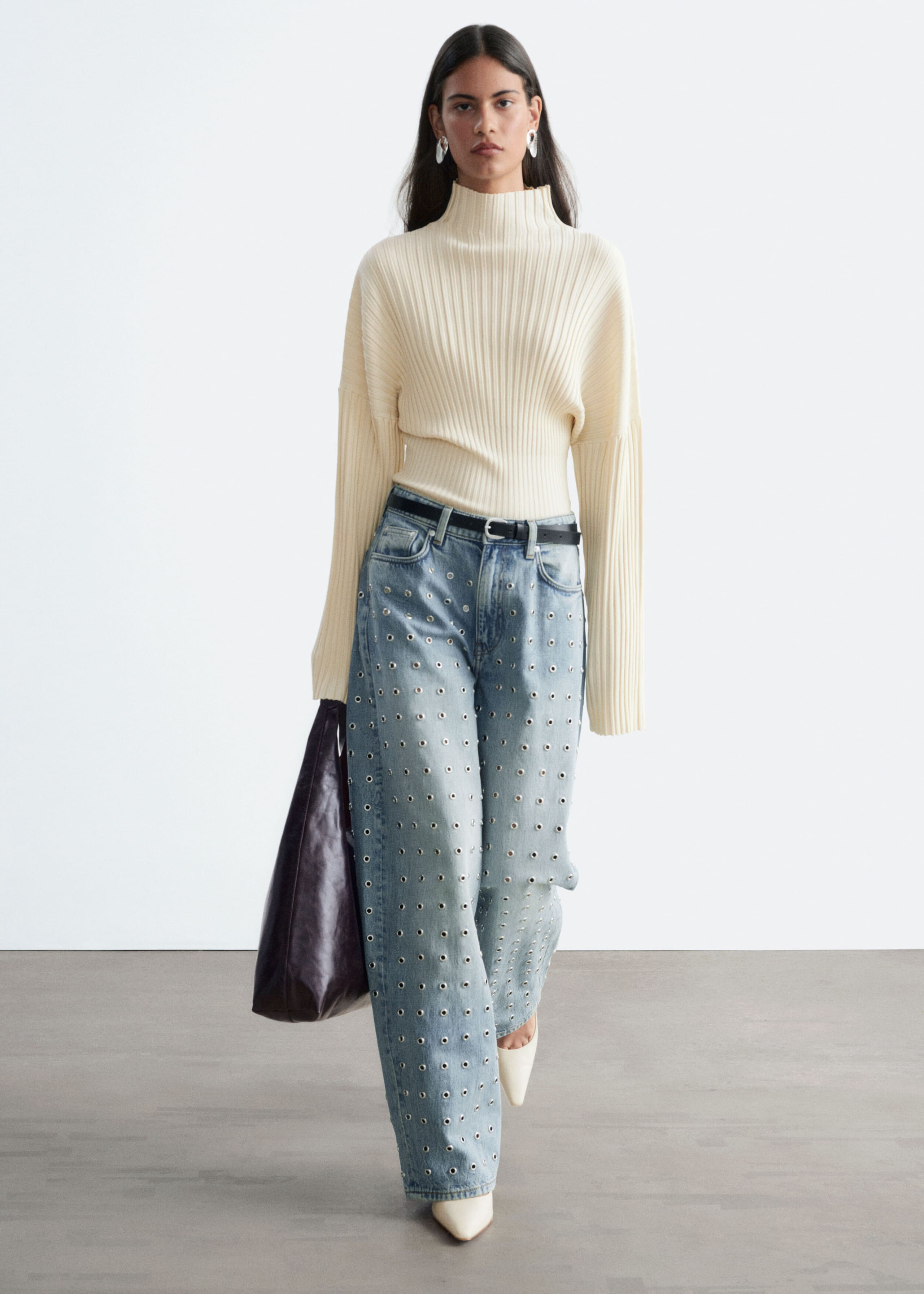 Wide-Leg Eyelet Jeans - Dusty Light Blue - Lookbook
