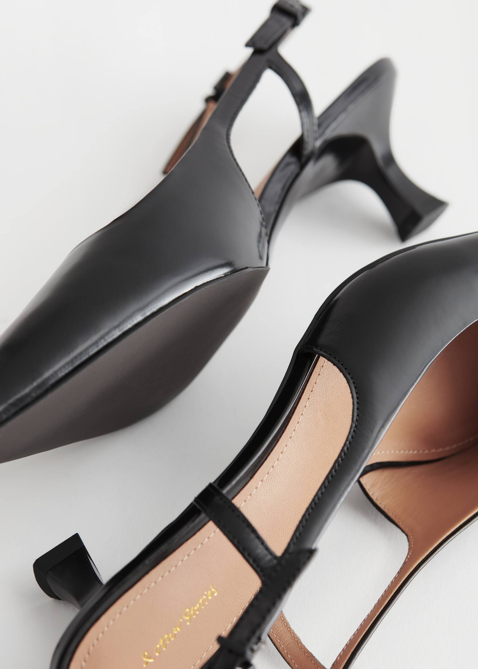 Slingback Leather Pumps - Black - 2