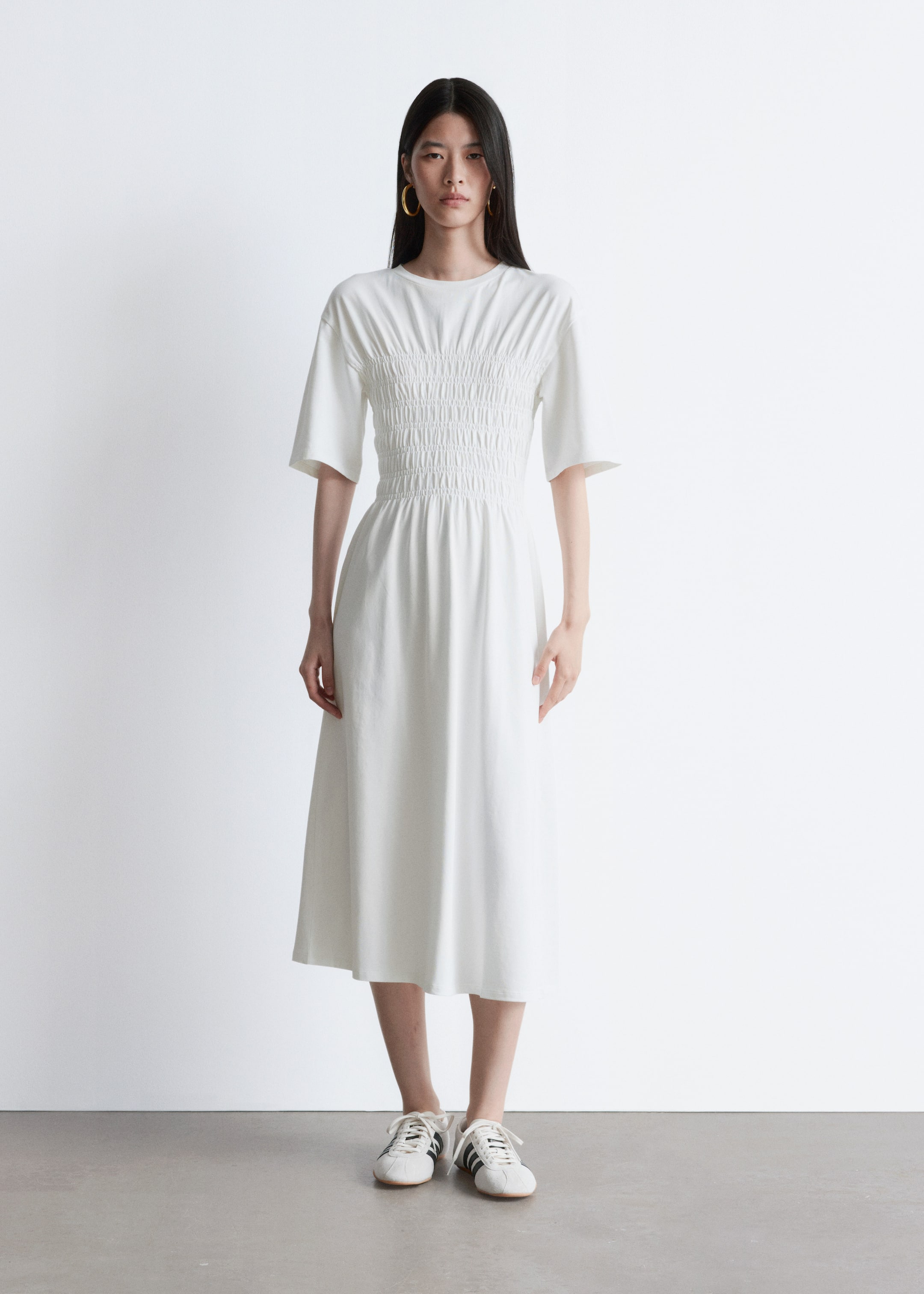 Zobacz większy obraz: Marszczona sukienka midi - Biały - ONA | H&M PL 1