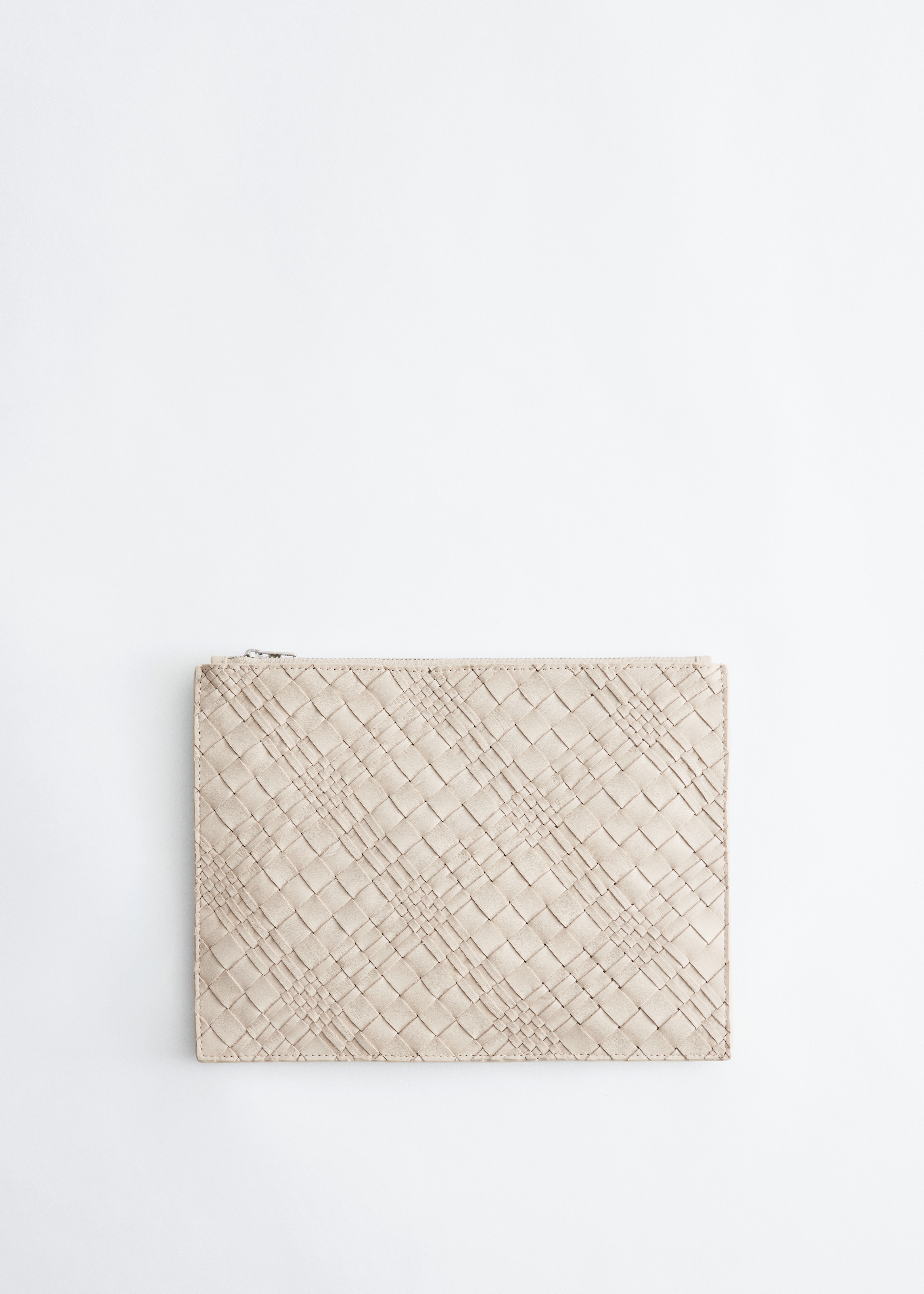 Плетен кожен портфейл - Светло Бежово