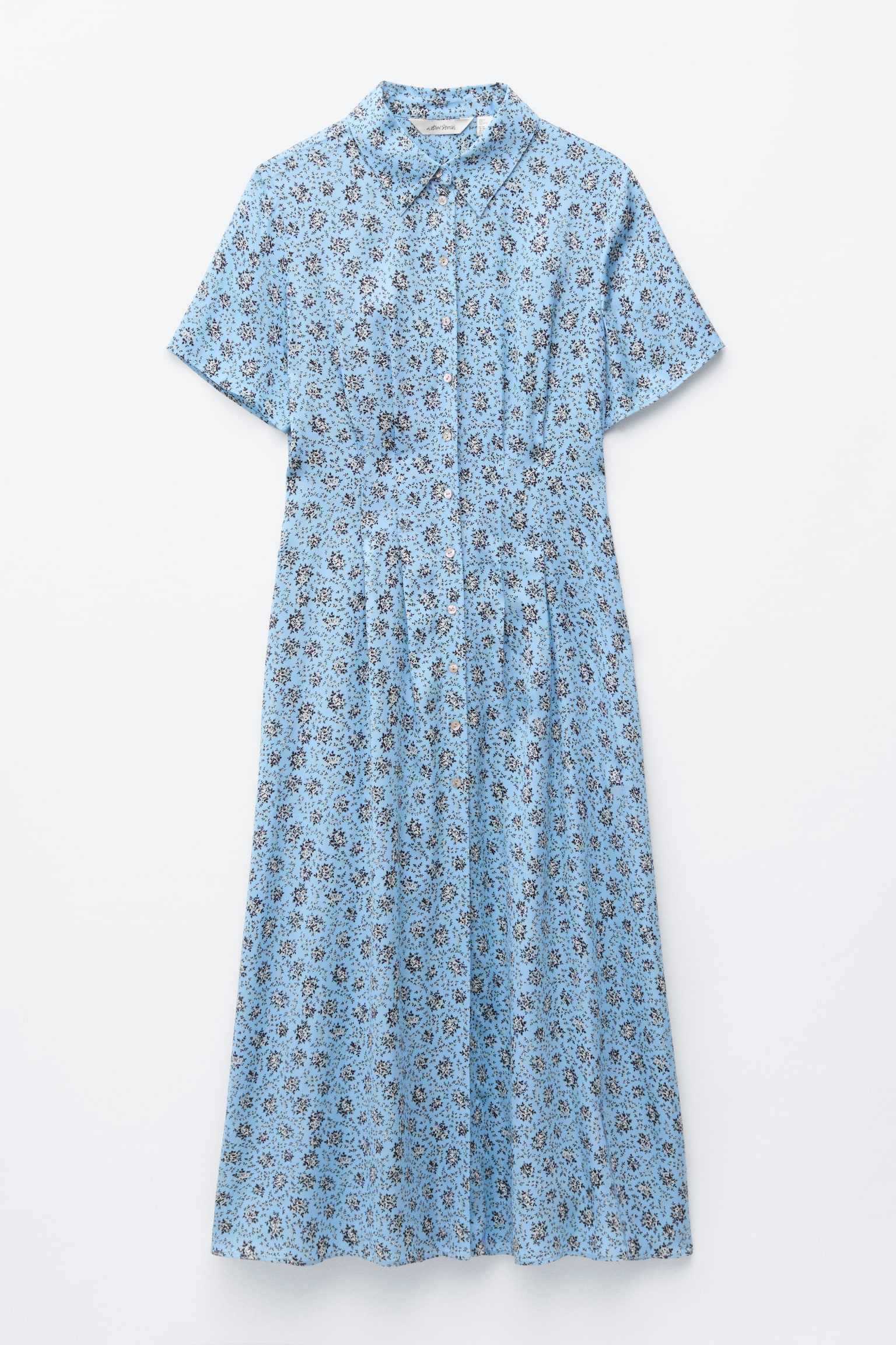Pleated Waist Shirt Dress - Light Blue/Floral