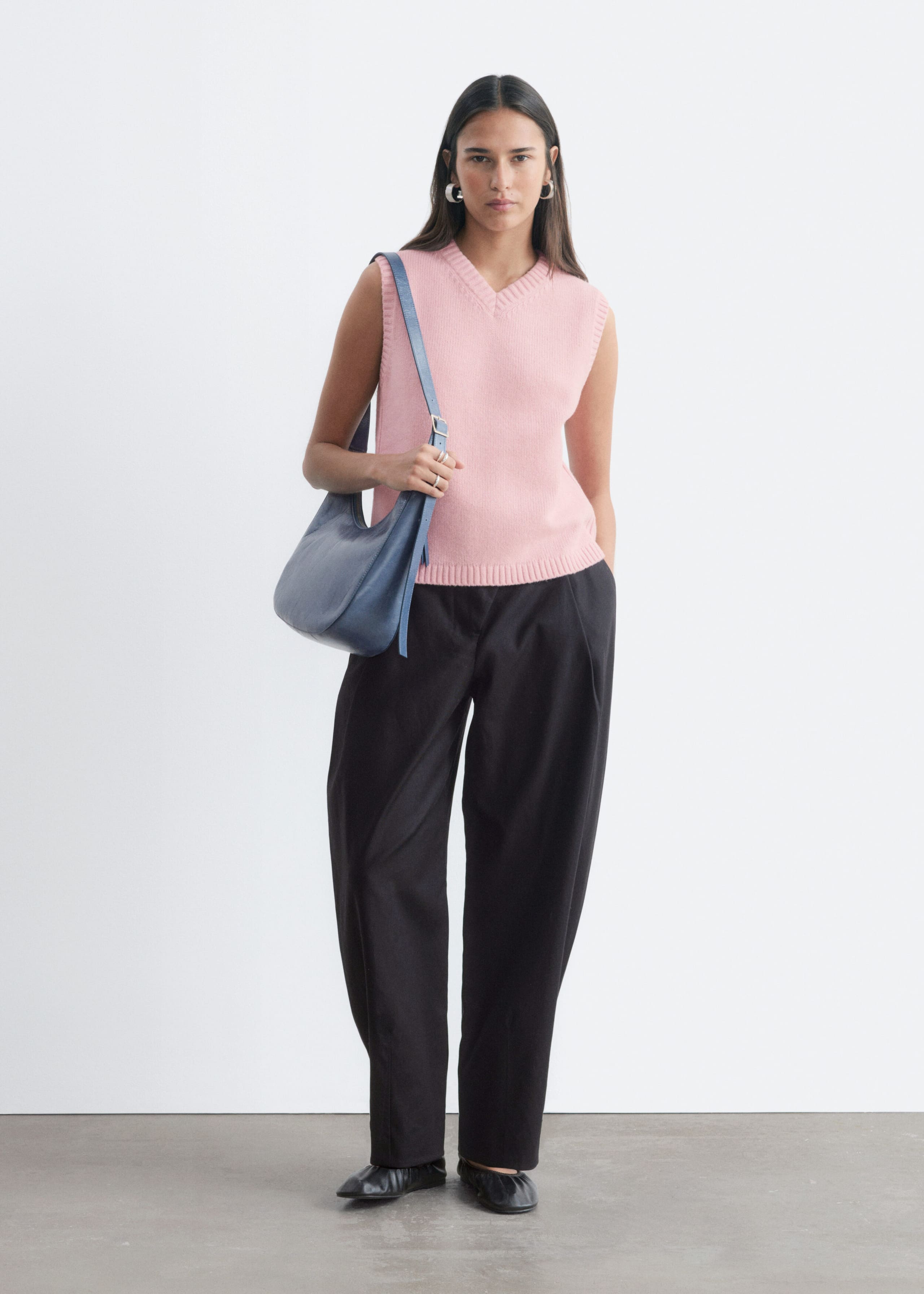 Wool-Cotton Knitted Vest - Black - Lookbook