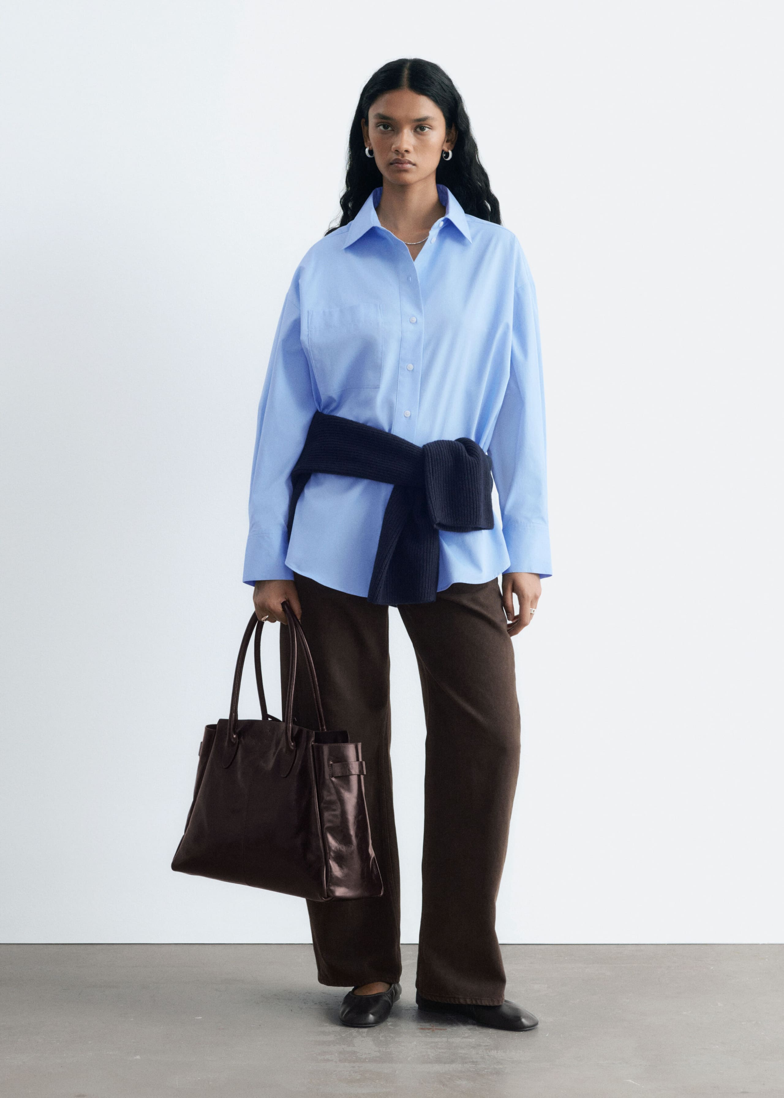 Oversized Cotton Shirt – Niebieski – Lookbook