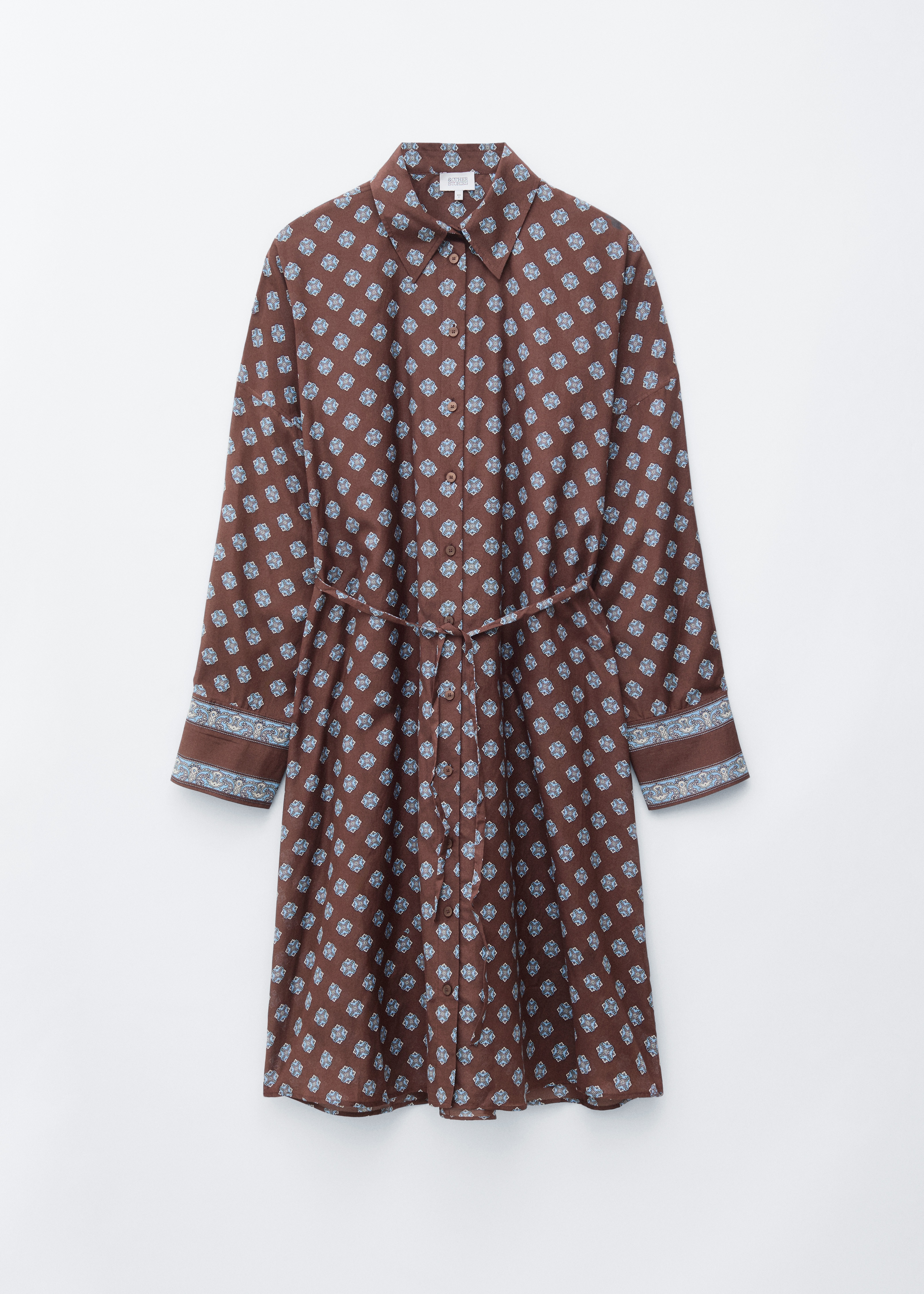 Robe midi imprimée en soie et en coton - Brown/Blue Pattern