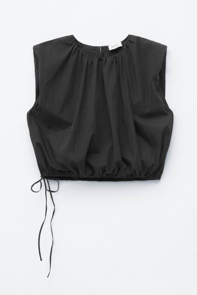 Gathered Cropped Top - Black - 1