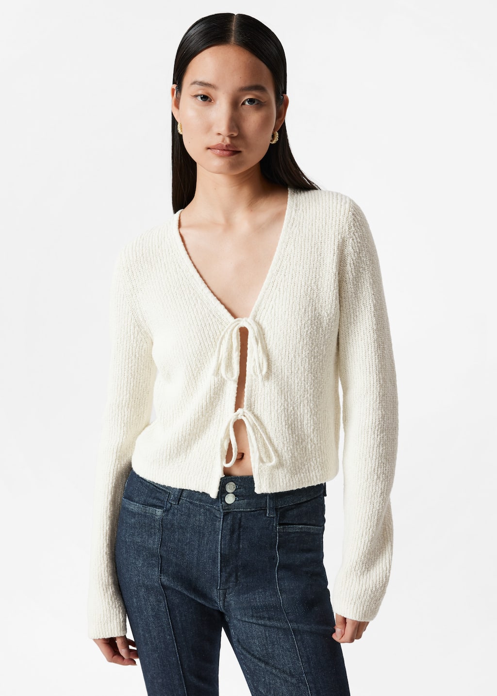 Image of Knitted Tie-Detail Cardigan