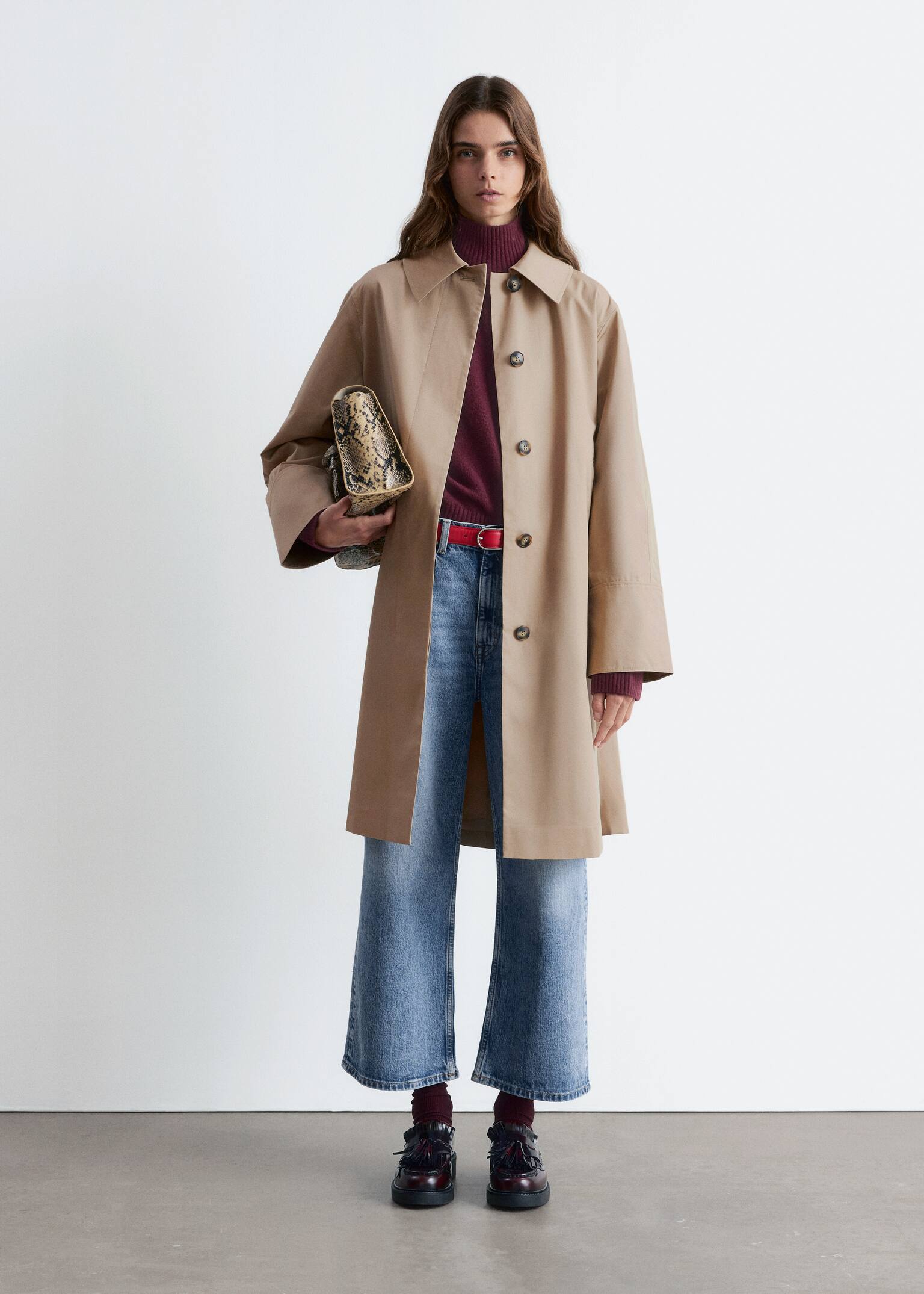 Collared Car Coat - Beige/Khaki Green