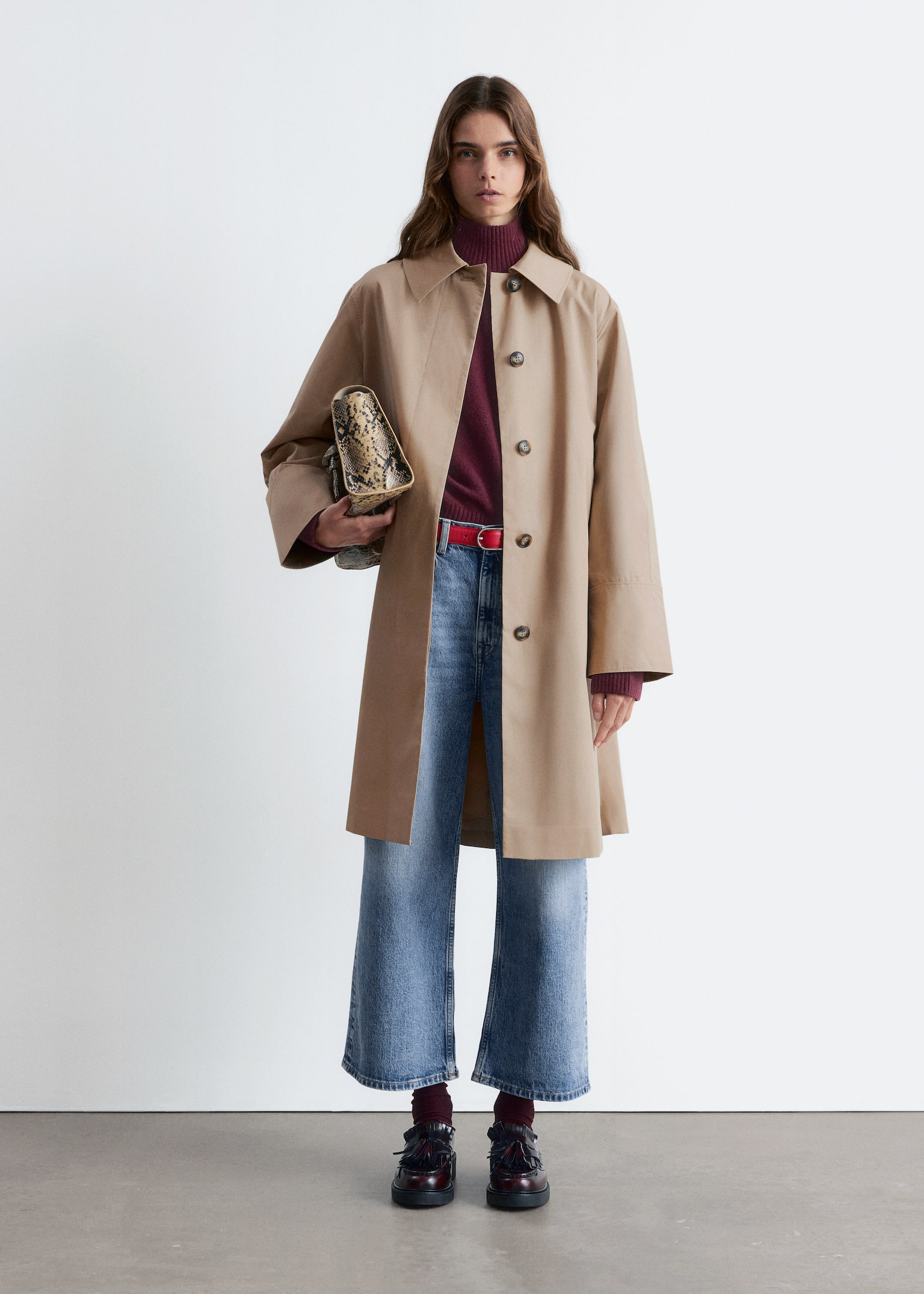 Collared Car Coat - Beige/Khaki Green
