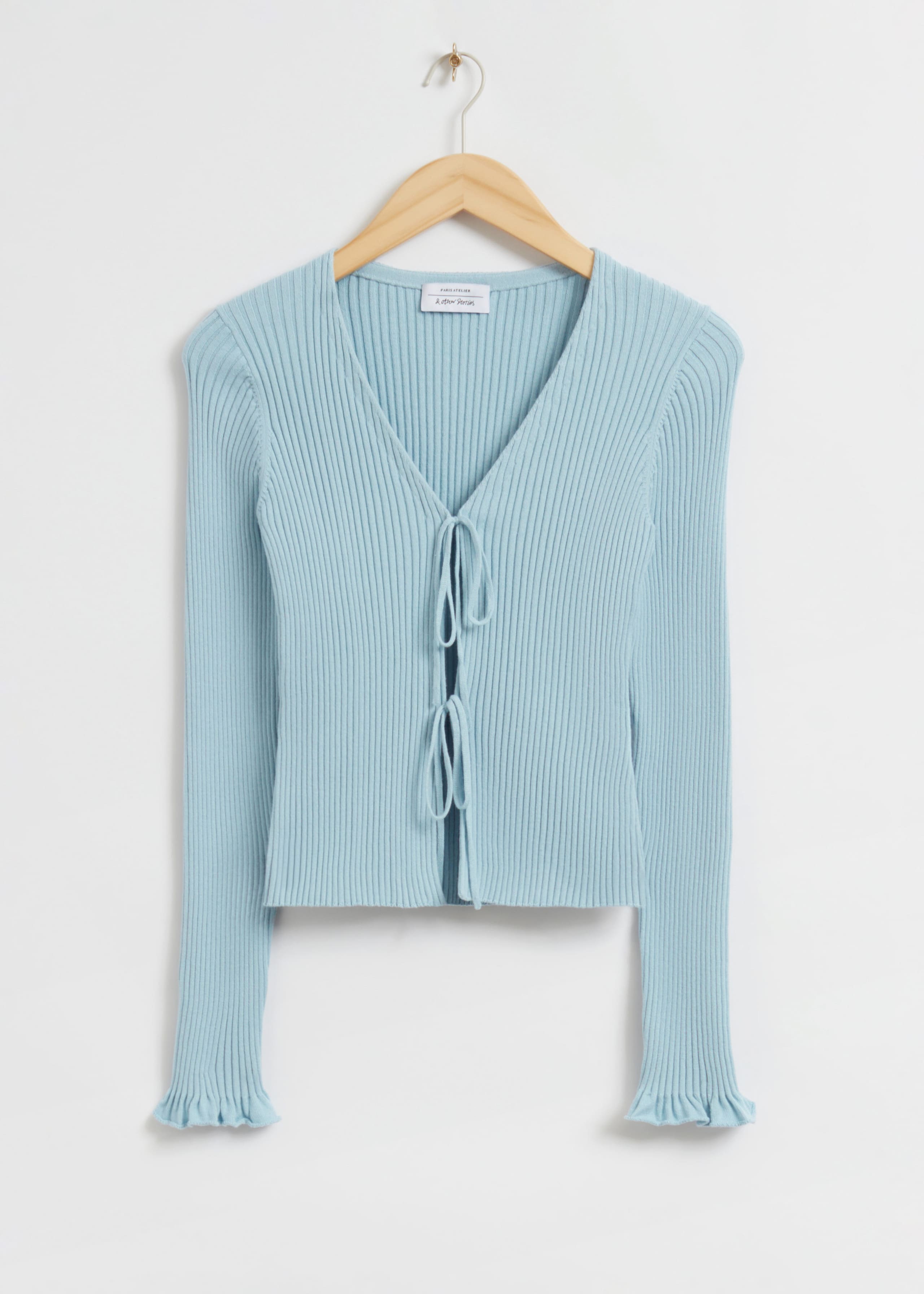 Tie-Front Ribbed Cardigan - Dusty Turquoise - Still Life