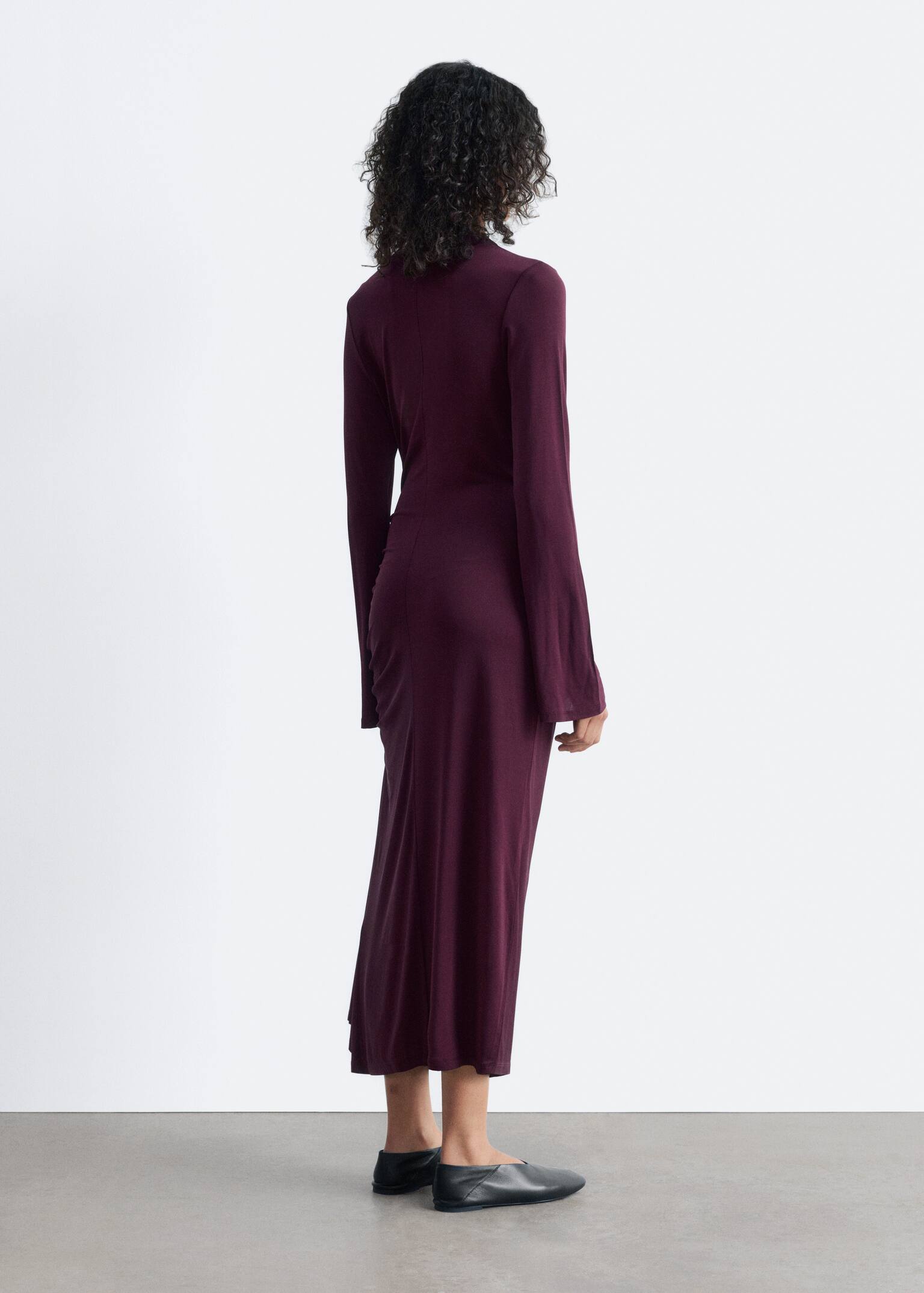 Gathered Midi Dress - Dark Purple - 4