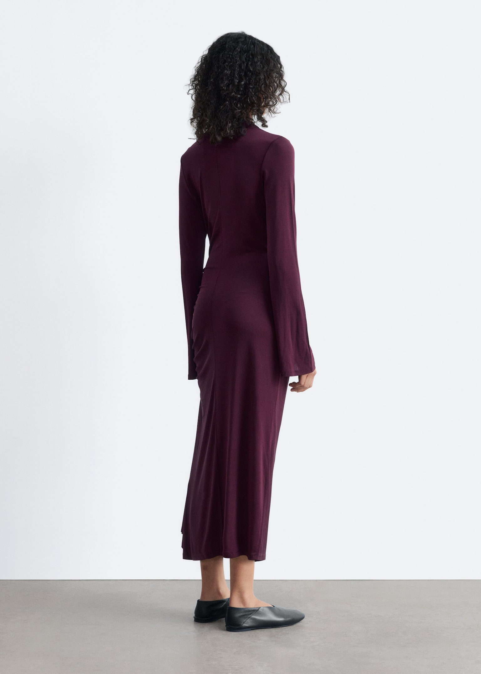 Gathered Midi Dress - Dark Purple - 6