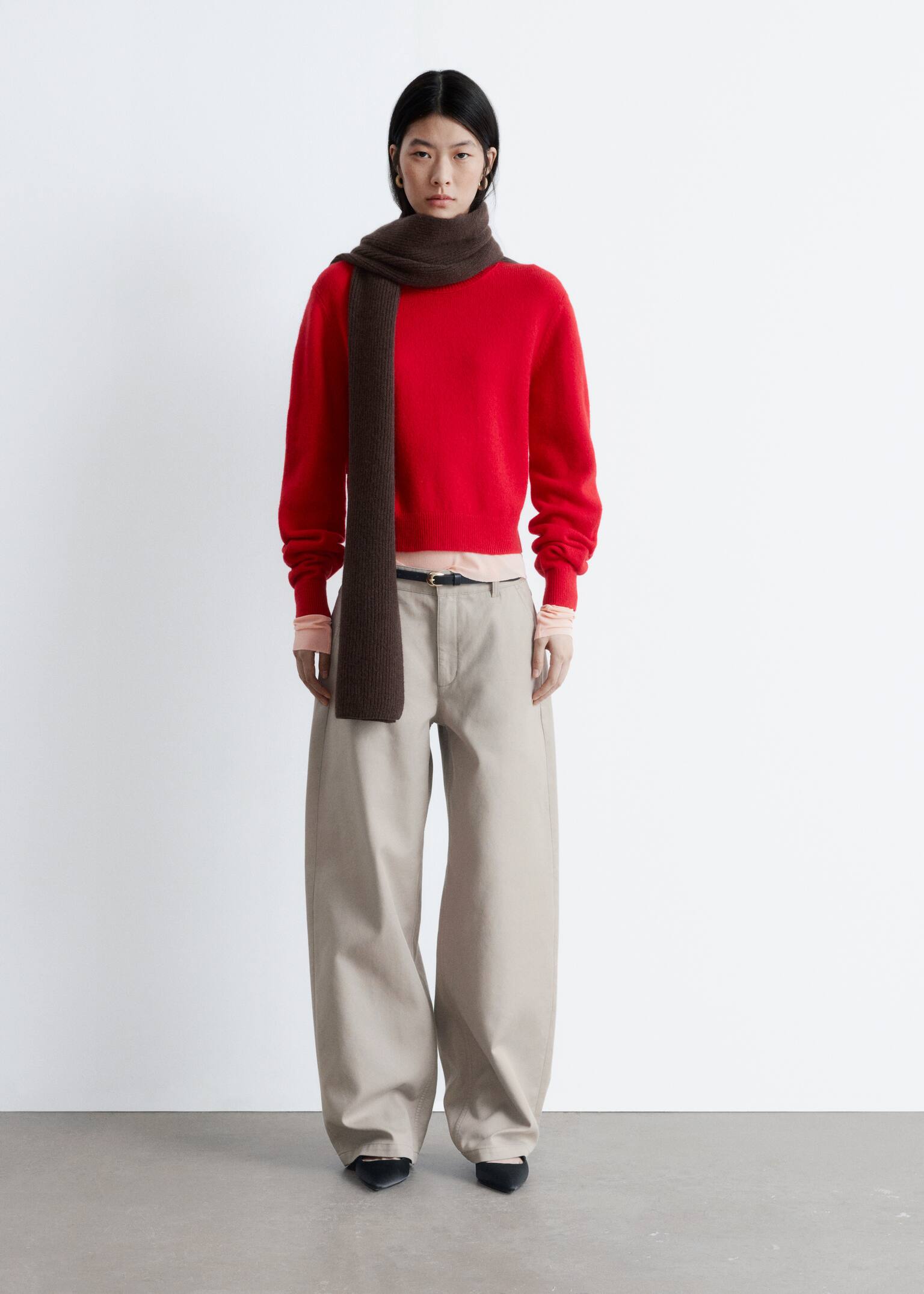 סוודר מתערובת צמר - אדום/שחור/אפור-בז’ מלנג’ בהיר - 3