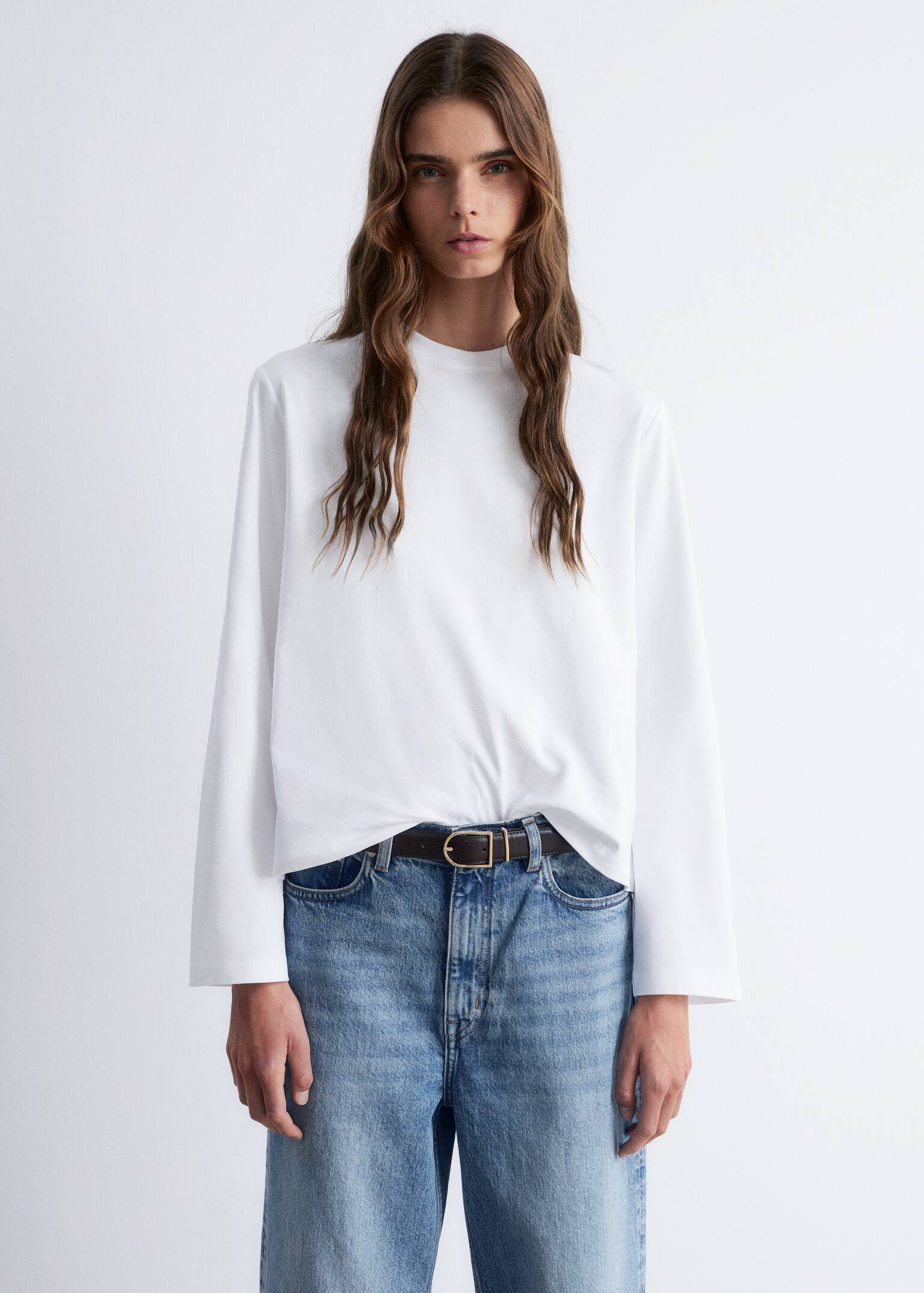 Jersey top met lange mouwen - Wit