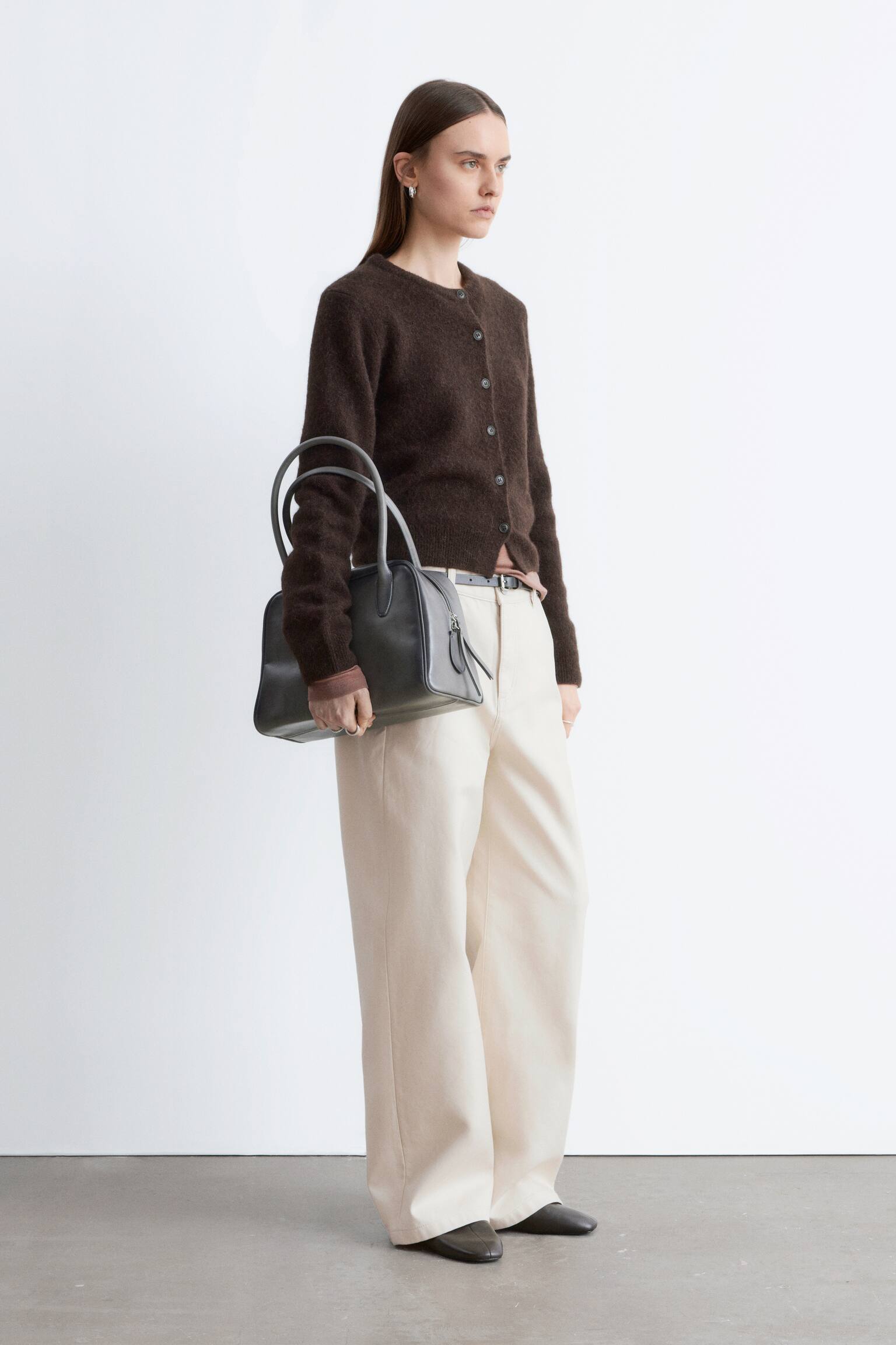 Pantaloni largi din bumbac - Off-White/Maro Ruginiu - 7