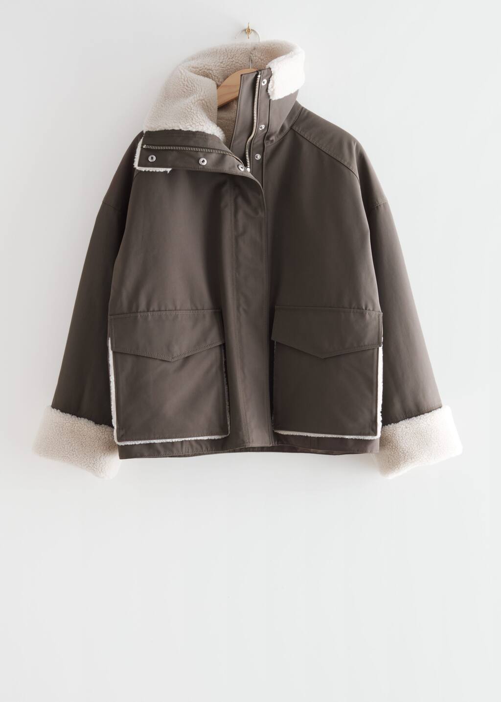 Oversized Shearling Jacket - Brown - Still Life