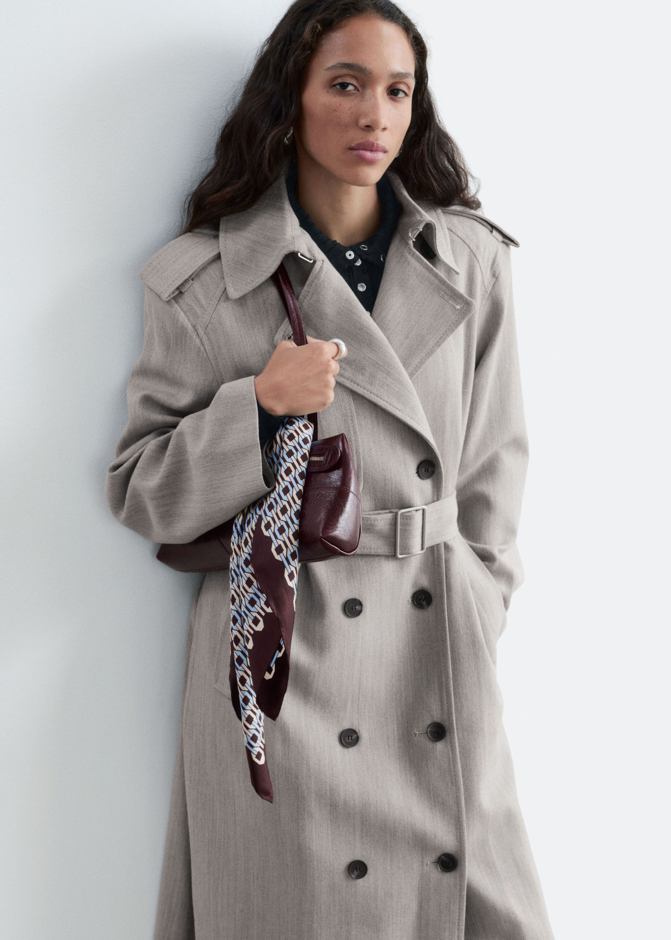 Cotton-Wool Tie-Belt Trench Coat - Grey - Still Life