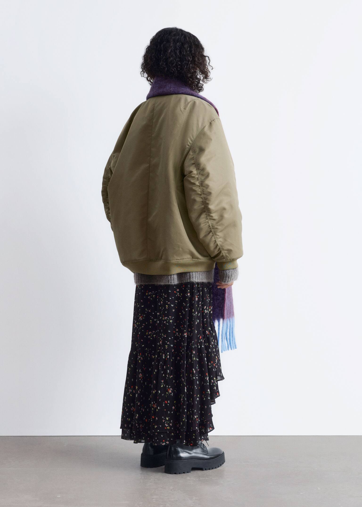 Dlhá Bomber Bunda - Khaki zelená - 4