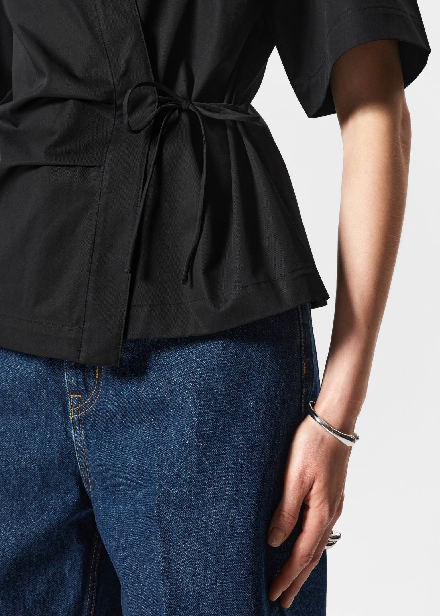 Overhemd met overslag en korte mouwen - Zwart/Vaalgeel - 3