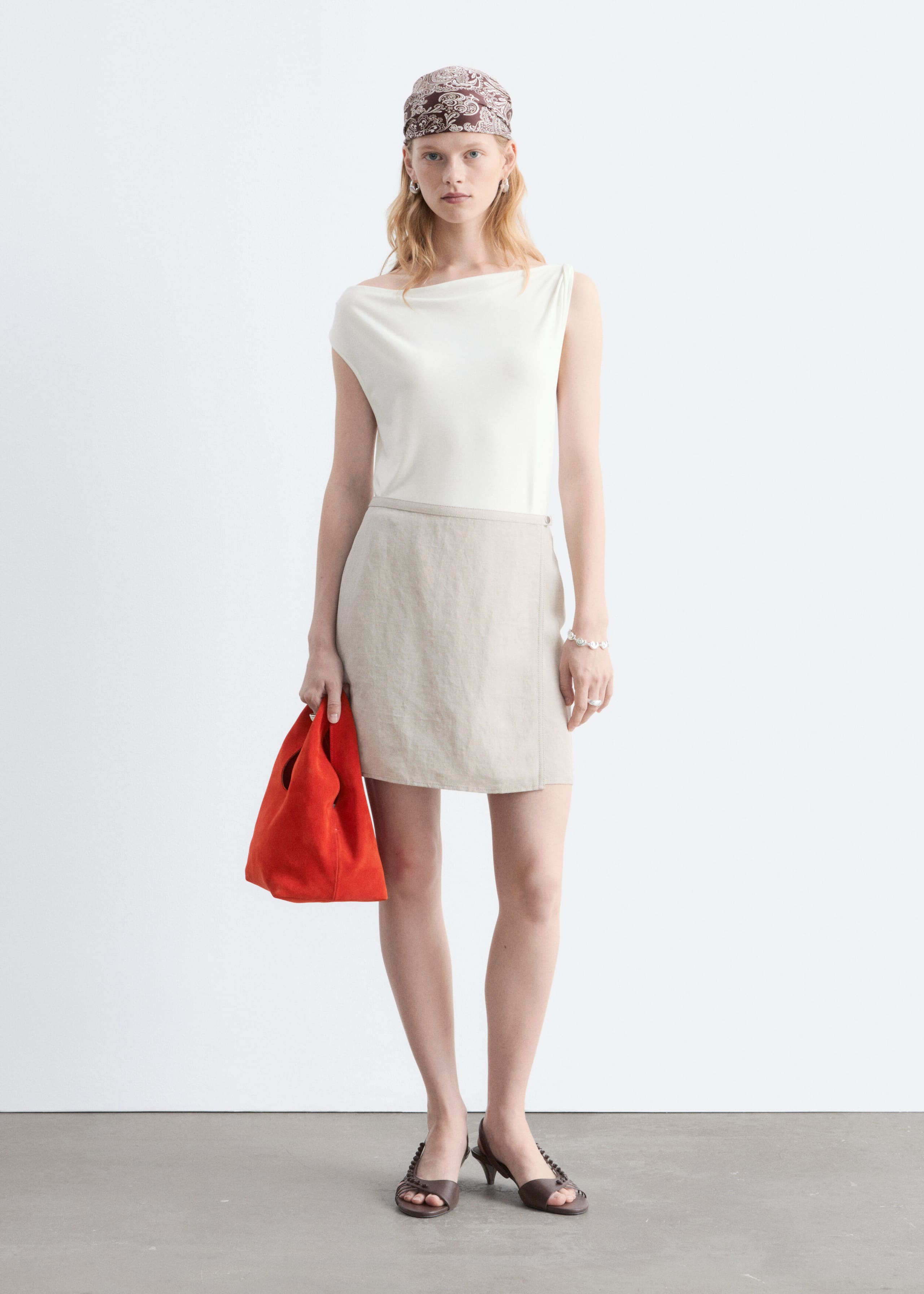 Twist-Shoulder Jersey Top - White - Still Life