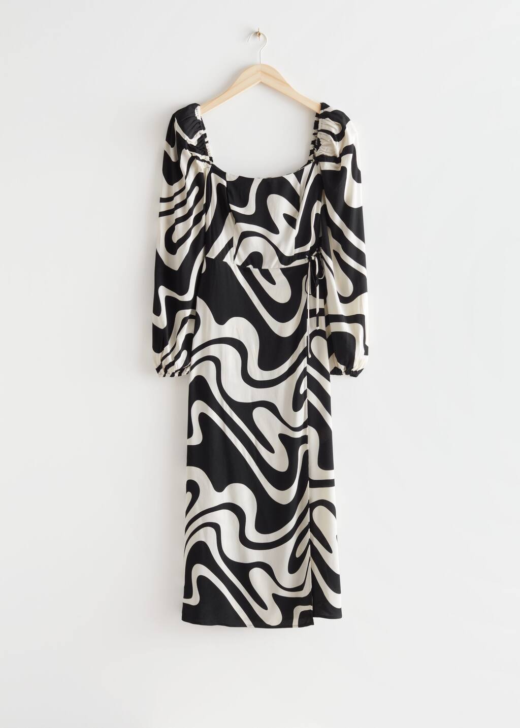 Square Neck Midi Dress - Black/White Print - Bodegón