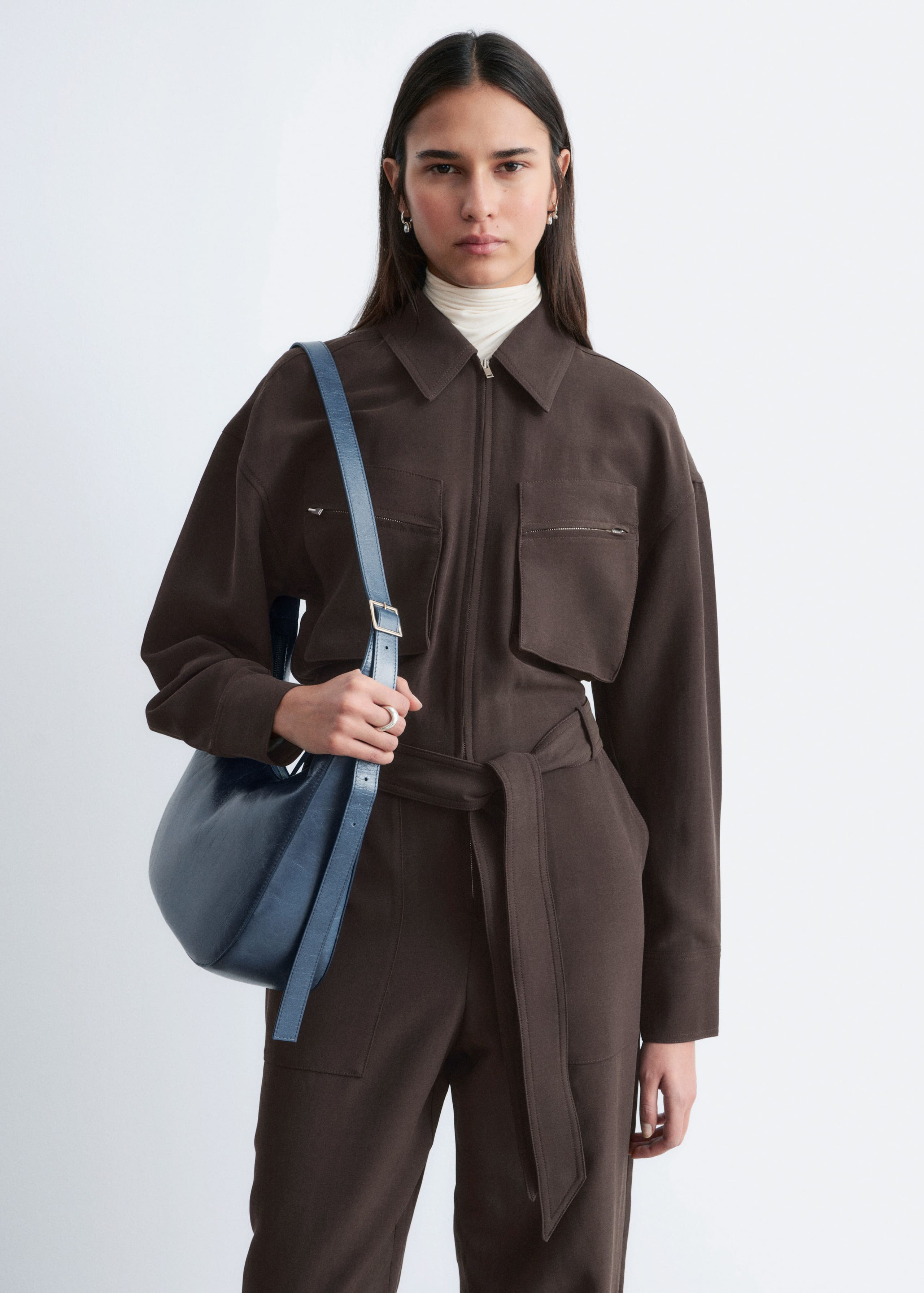 Belted Utility Jumpsuit - Dark Brown - Lookbook