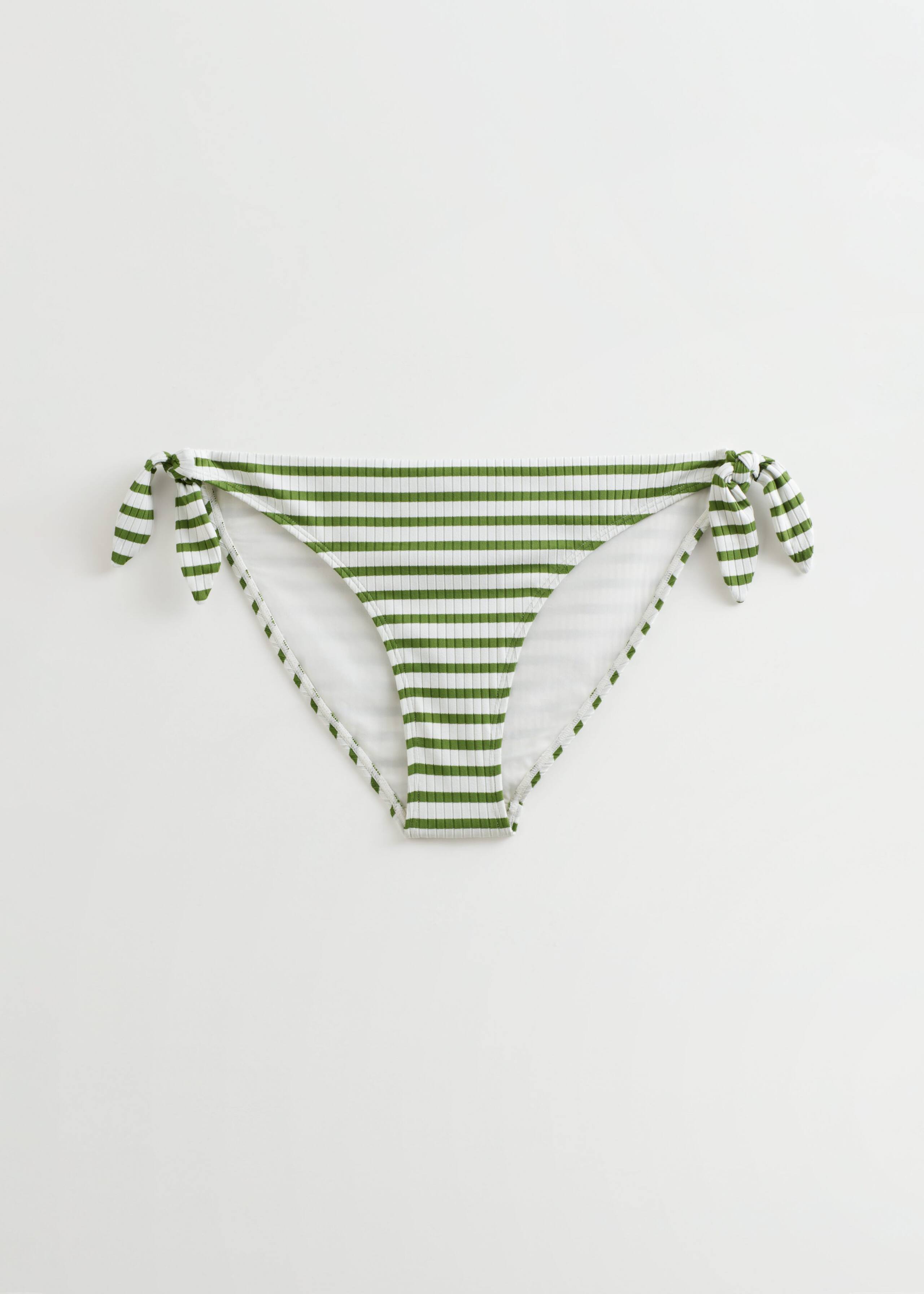 Ribbed Bow Bikini Briefs - White/Green Stripes - Still Life