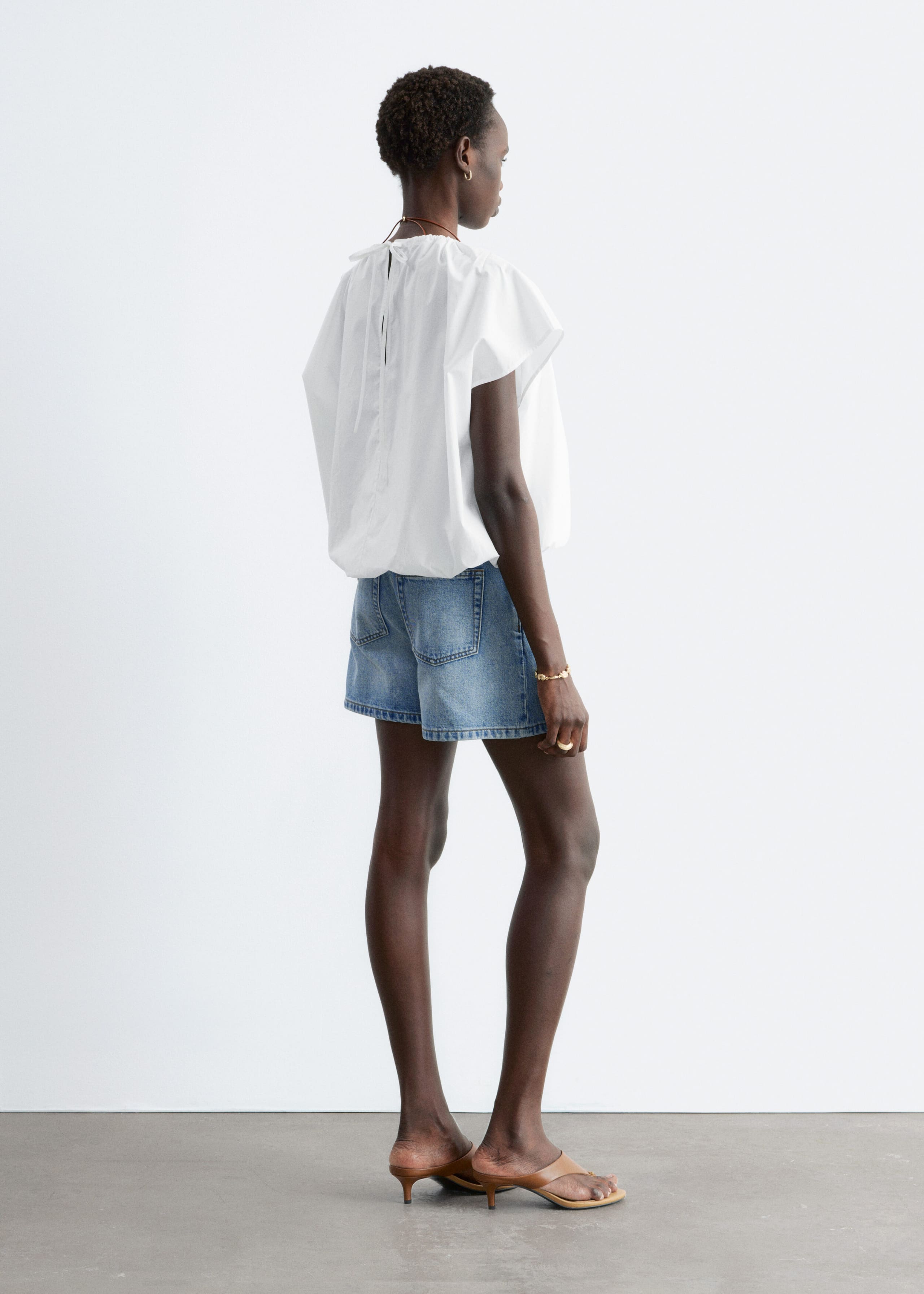 Image of Gathered Cotton Blouse